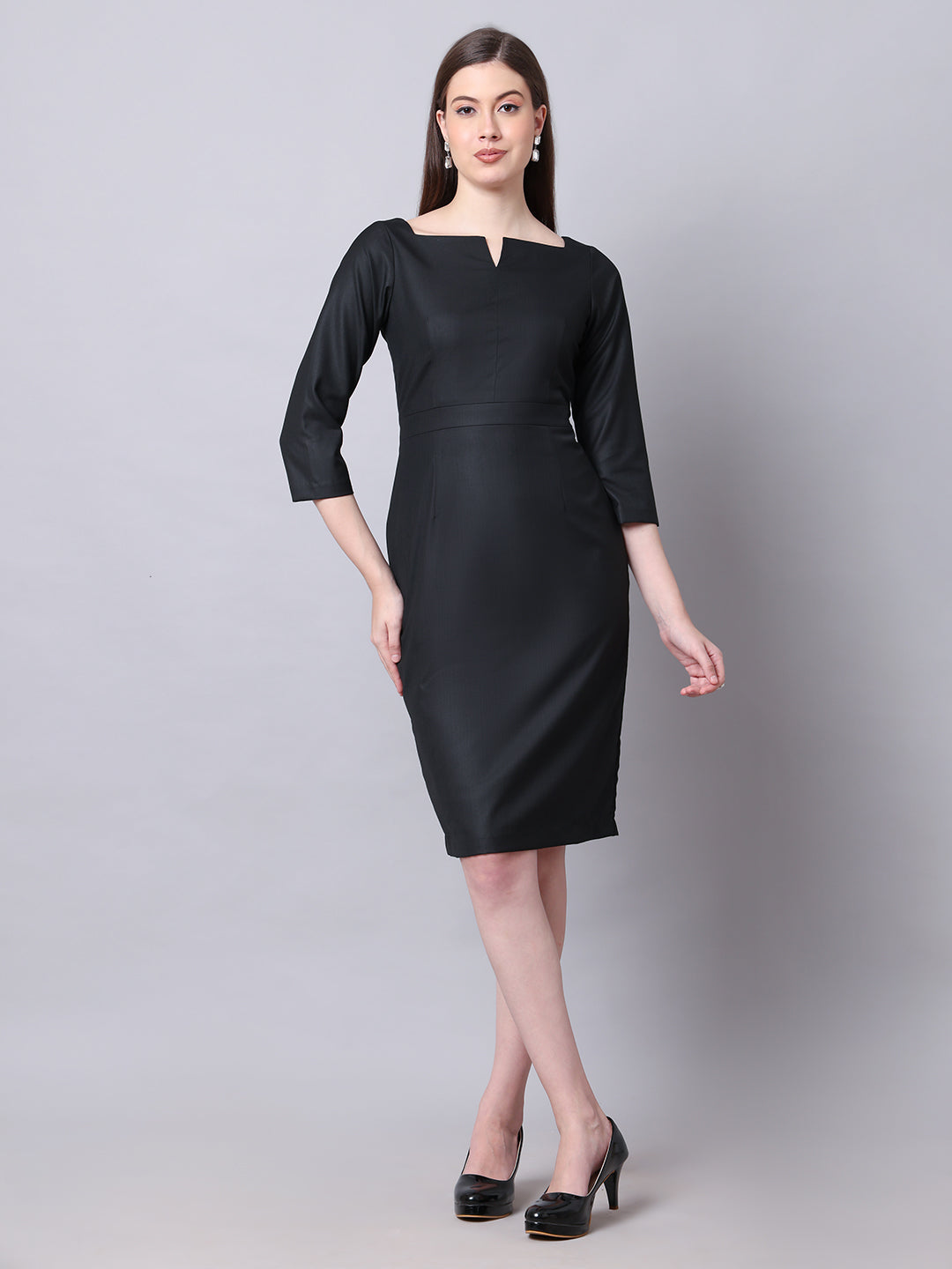 Mystique Moments Suiting Fabric Square Neckline dress (Black)