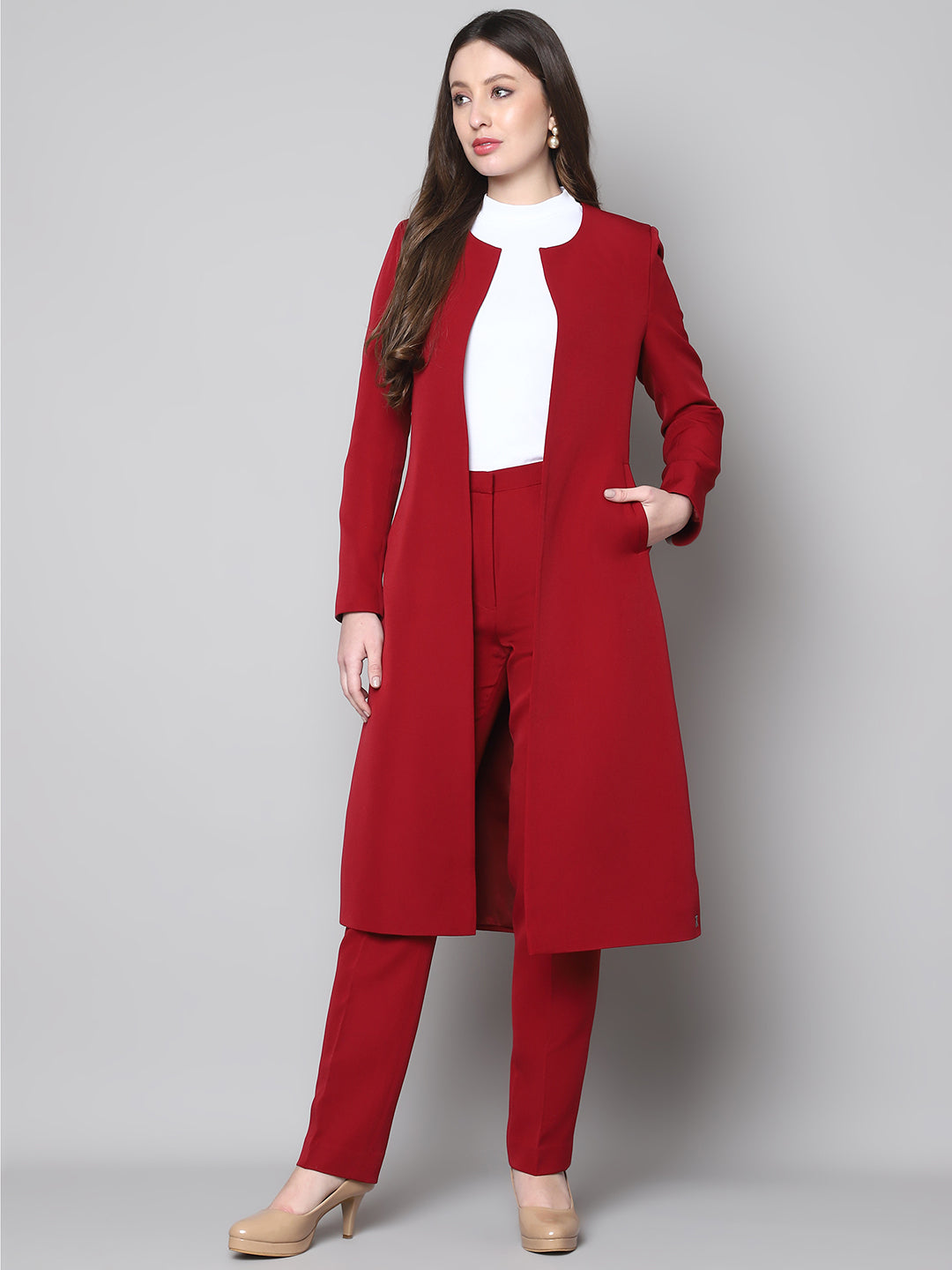 Phoenix Rising Long Blazer and Straight Fit Trouser (Red)