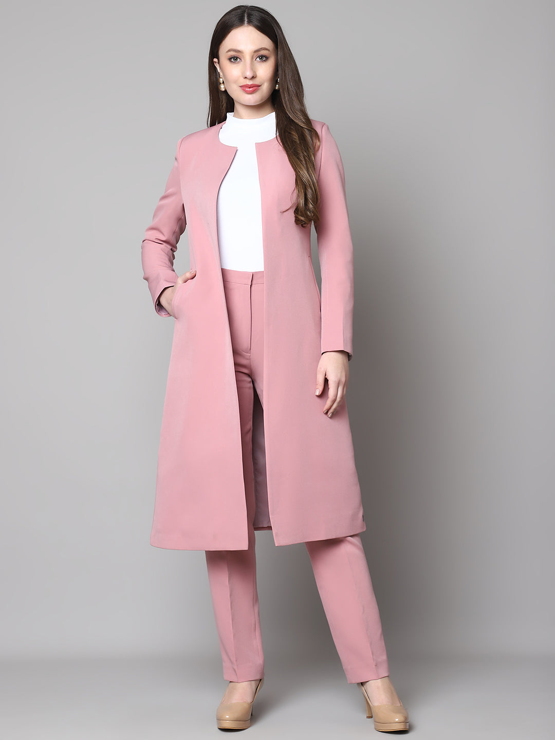 Phoenix Rising Long Blazer and Straight Fit Trouser (Dusty Pink)