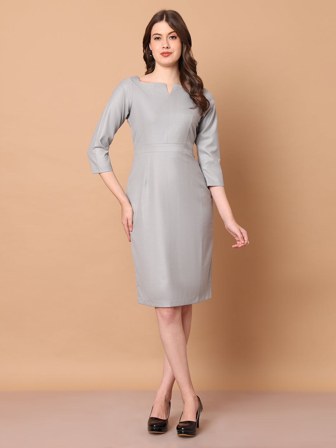 Mystique Moments Suiting Fabric Square Neckline dress (Grey)