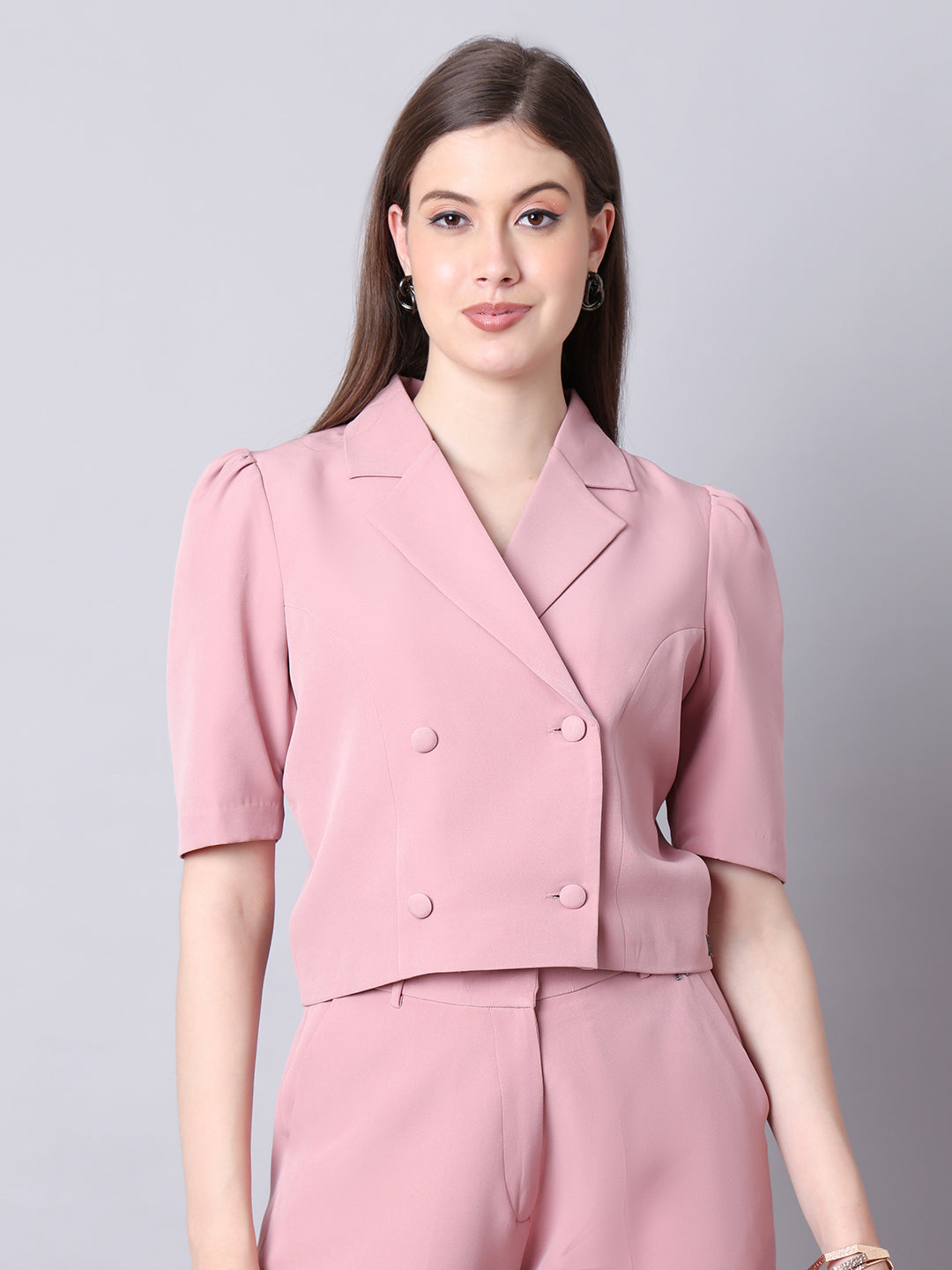 Poised Perfection Crop Blazer (Dusty Pink)