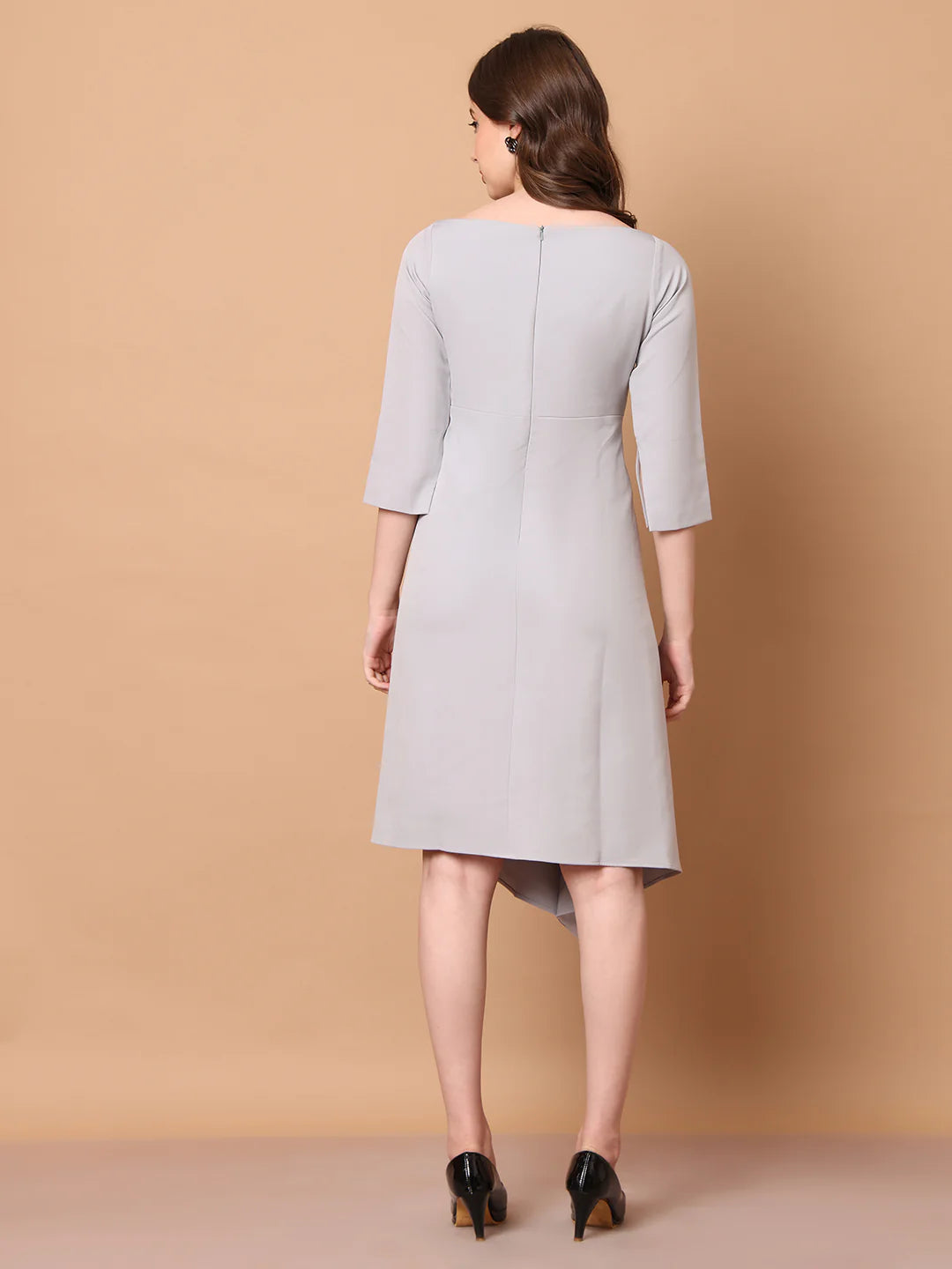 Sunlit Drape Dress With Sleeves (Grey)