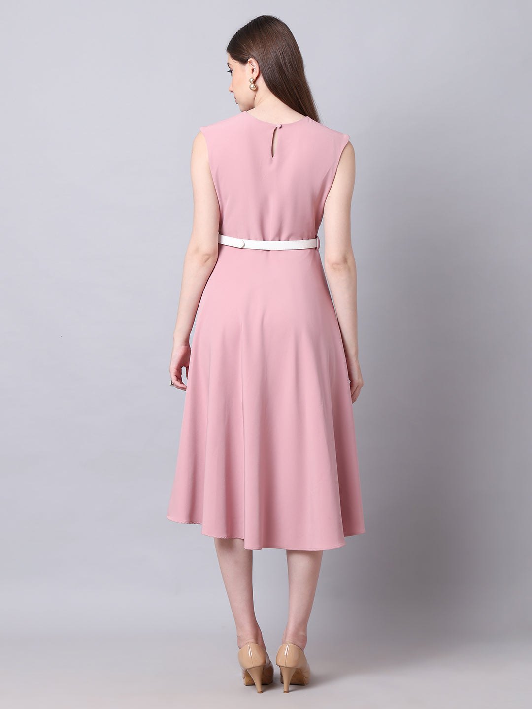 Warmth Fit & Flare Dress with Belt (Blush Pink)