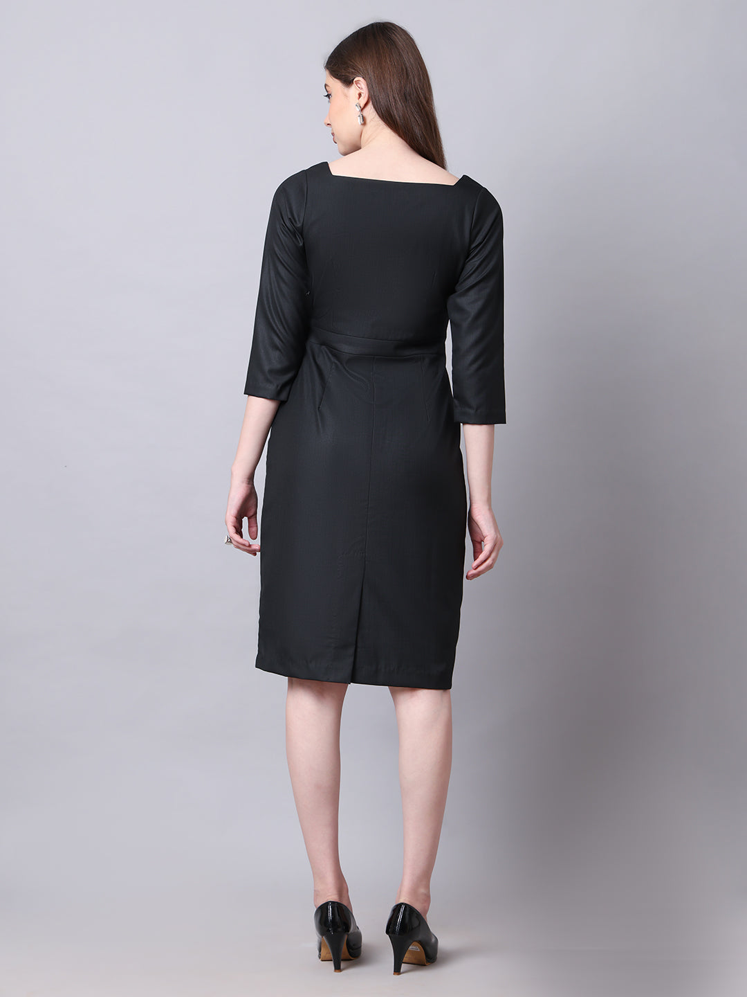 Mystique Moments Suiting Fabric Square Neckline dress (Black)