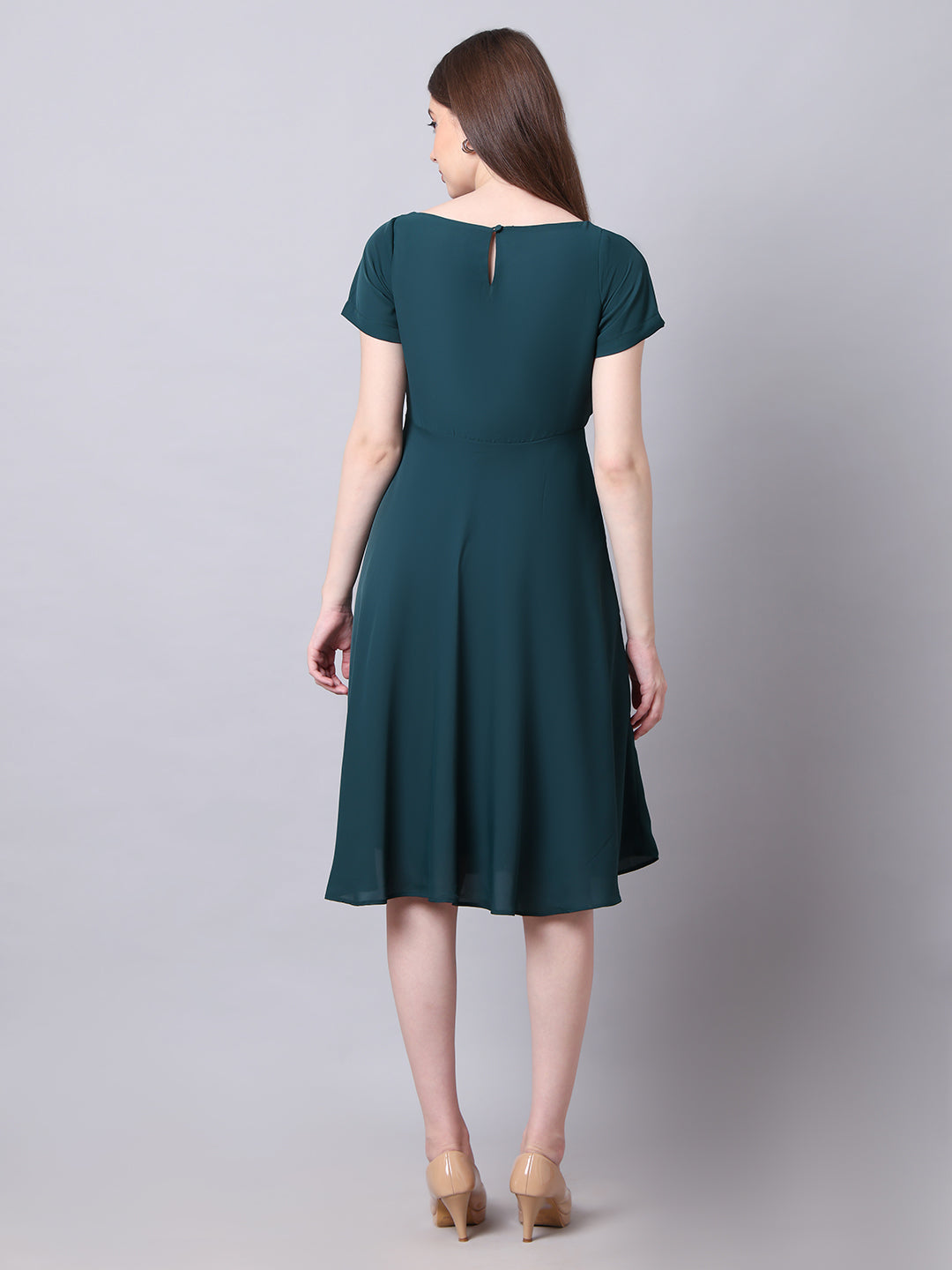 Intrepid V-Neck Front Pleat Dress with Pockets ( Emerald)