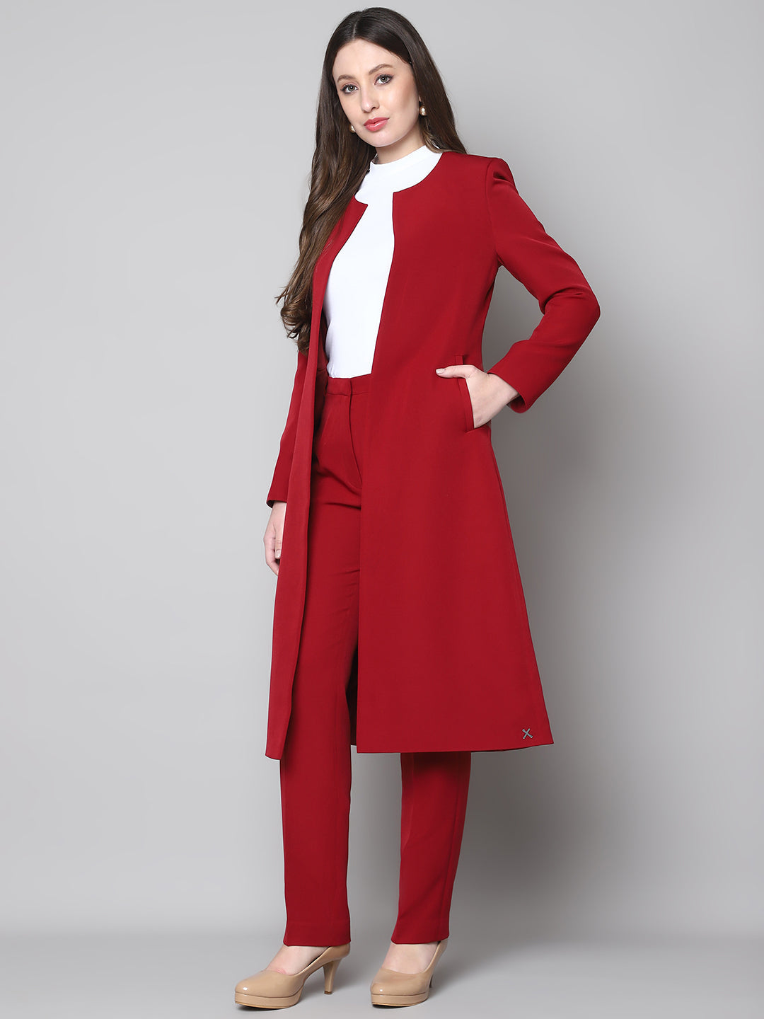 Phoenix Rising Long Blazer and Straight Fit Trouser (Red)