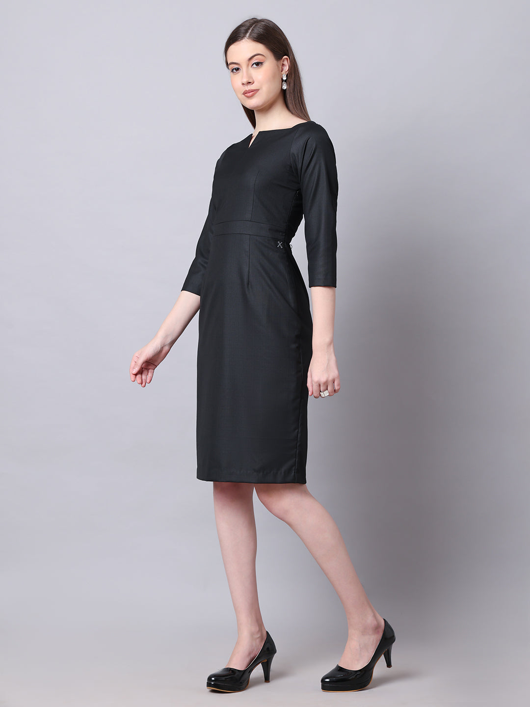 Mystique Moments Suiting Fabric Square Neckline dress (Black)