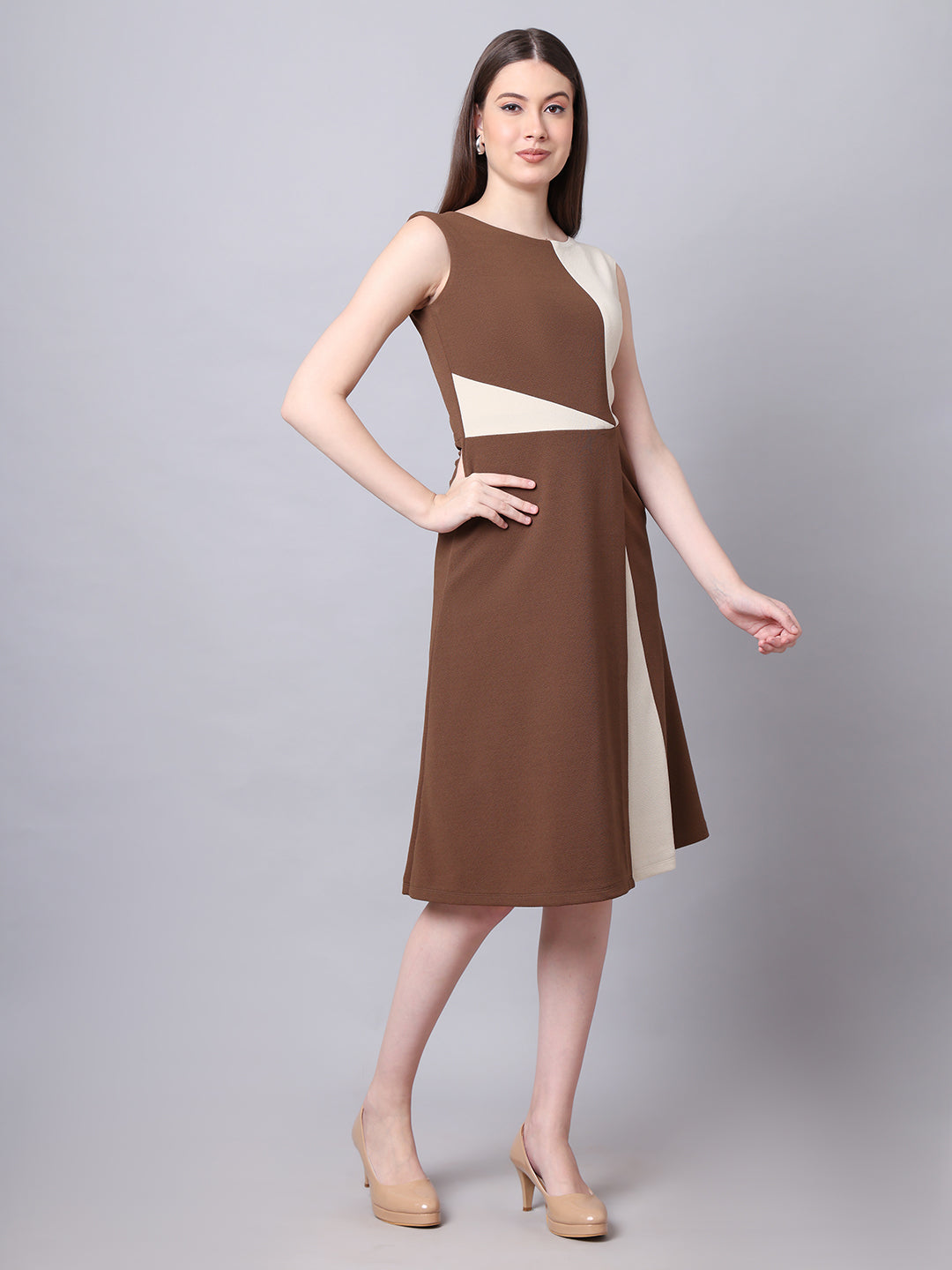 Vibrant Versatility Colour Block A-line Dress (Coffee)