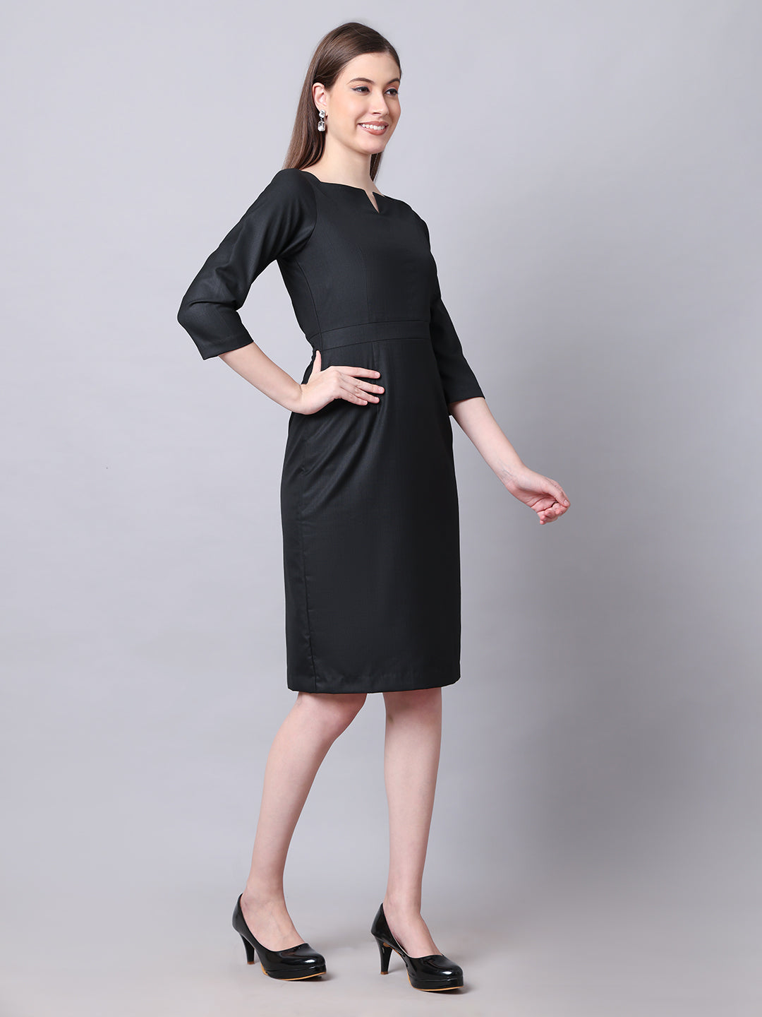 Mystique Moments Suiting Fabric Square Neckline dress (Black)