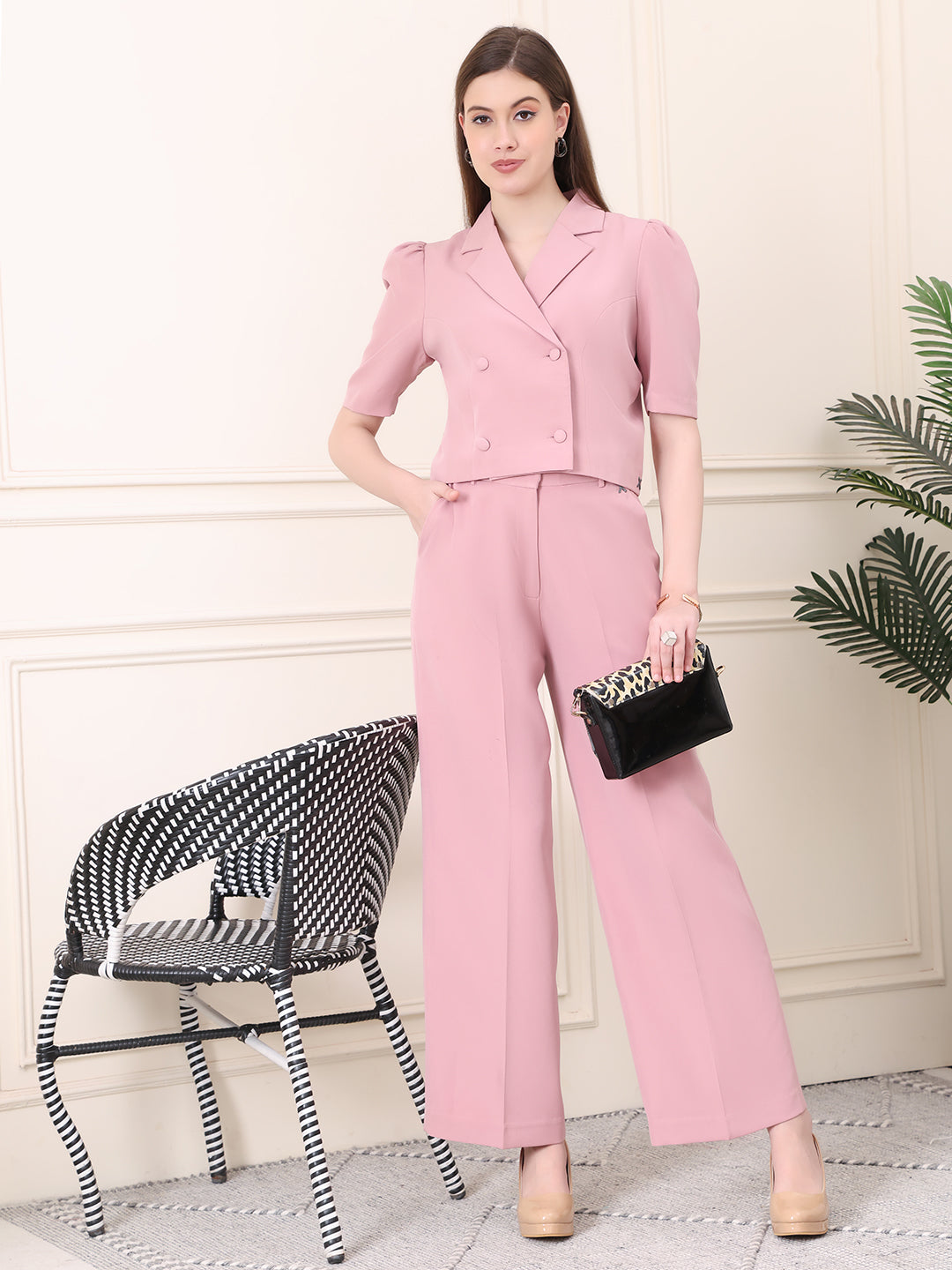 Poised Perfection Crop Blazer (Dusty Pink)