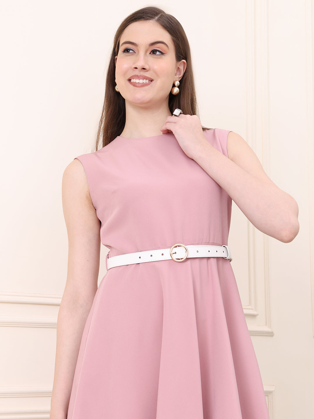 Warmth Fit & Flare Dress with Belt (Blush Pink)