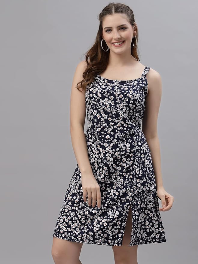 Sleeveless Floral Mid Thigh Length Kurta Dress For Women,