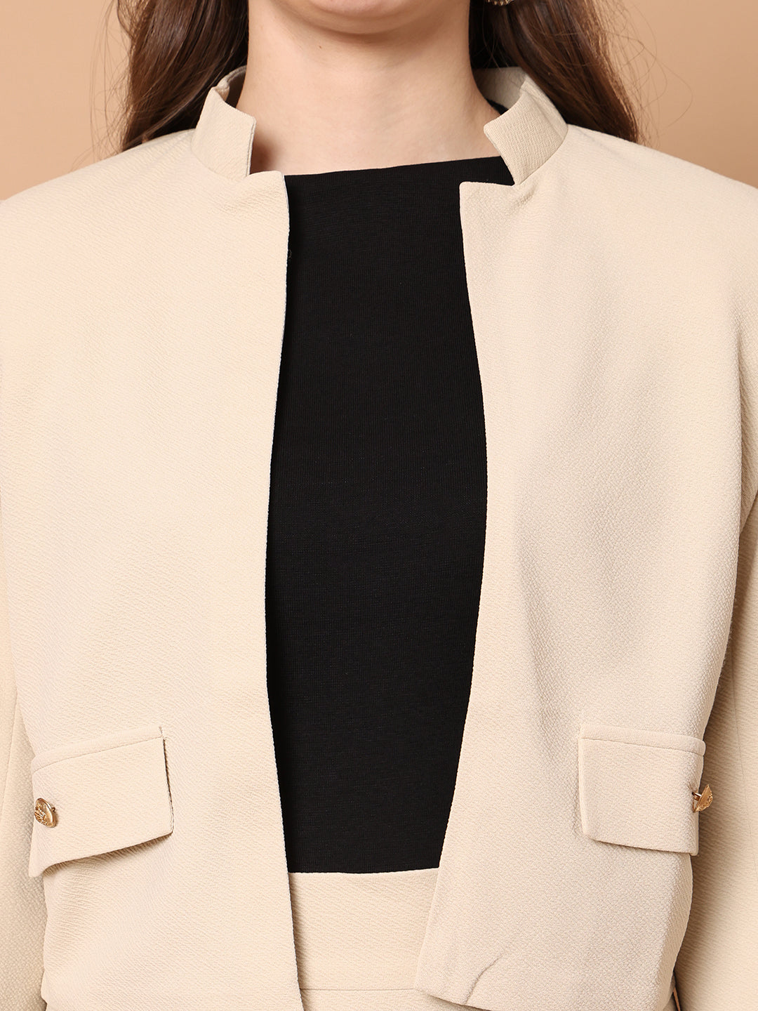 Triumph Mandarin Collar Crop Blazer (Beige)