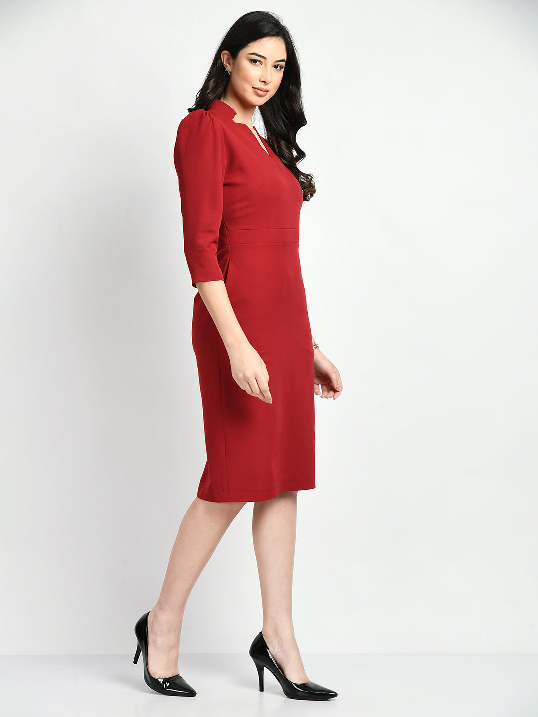 Grace Puff Sleeves Sheath Dress (Red)