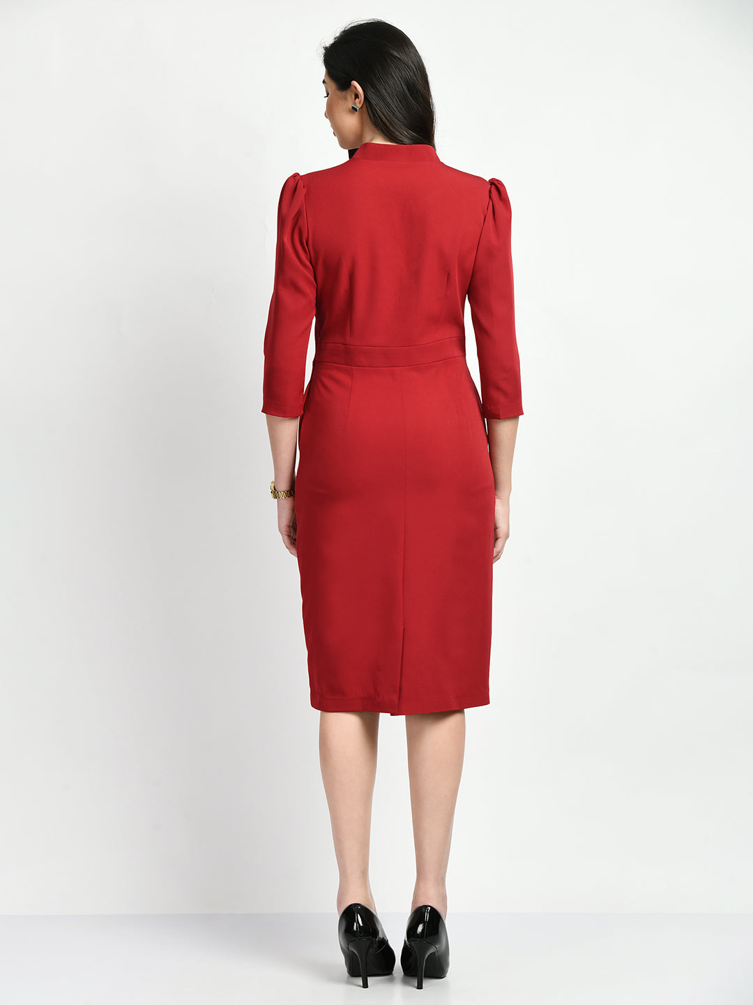 Grace Puff Sleeves Sheath Dress (Red)