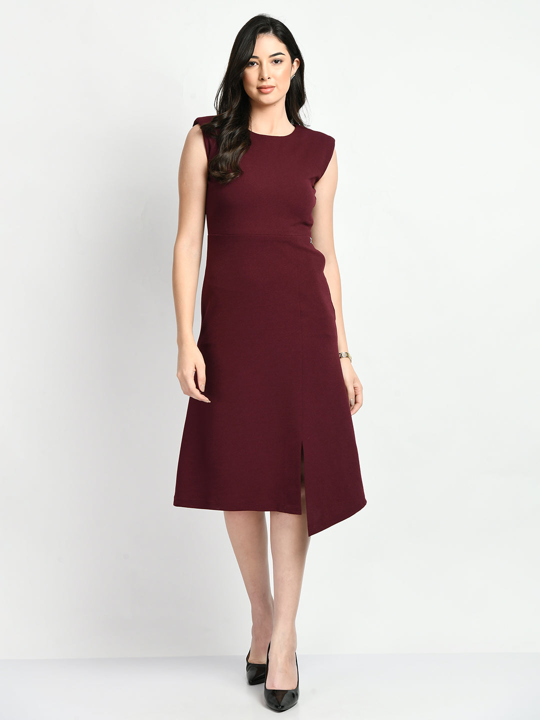 Finesse Asymmetrical A-line Dress (Wine)