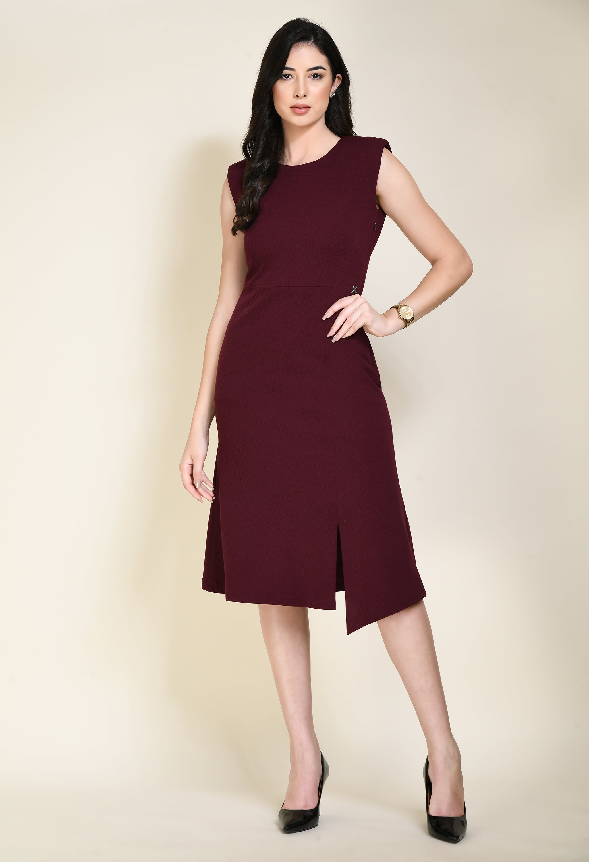 Finesse Asymmetrical A-line Dress (Wine)