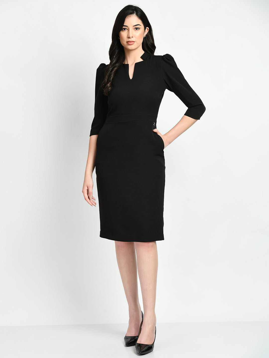 Grace Puff Sleeves Sheath Dress (Black)