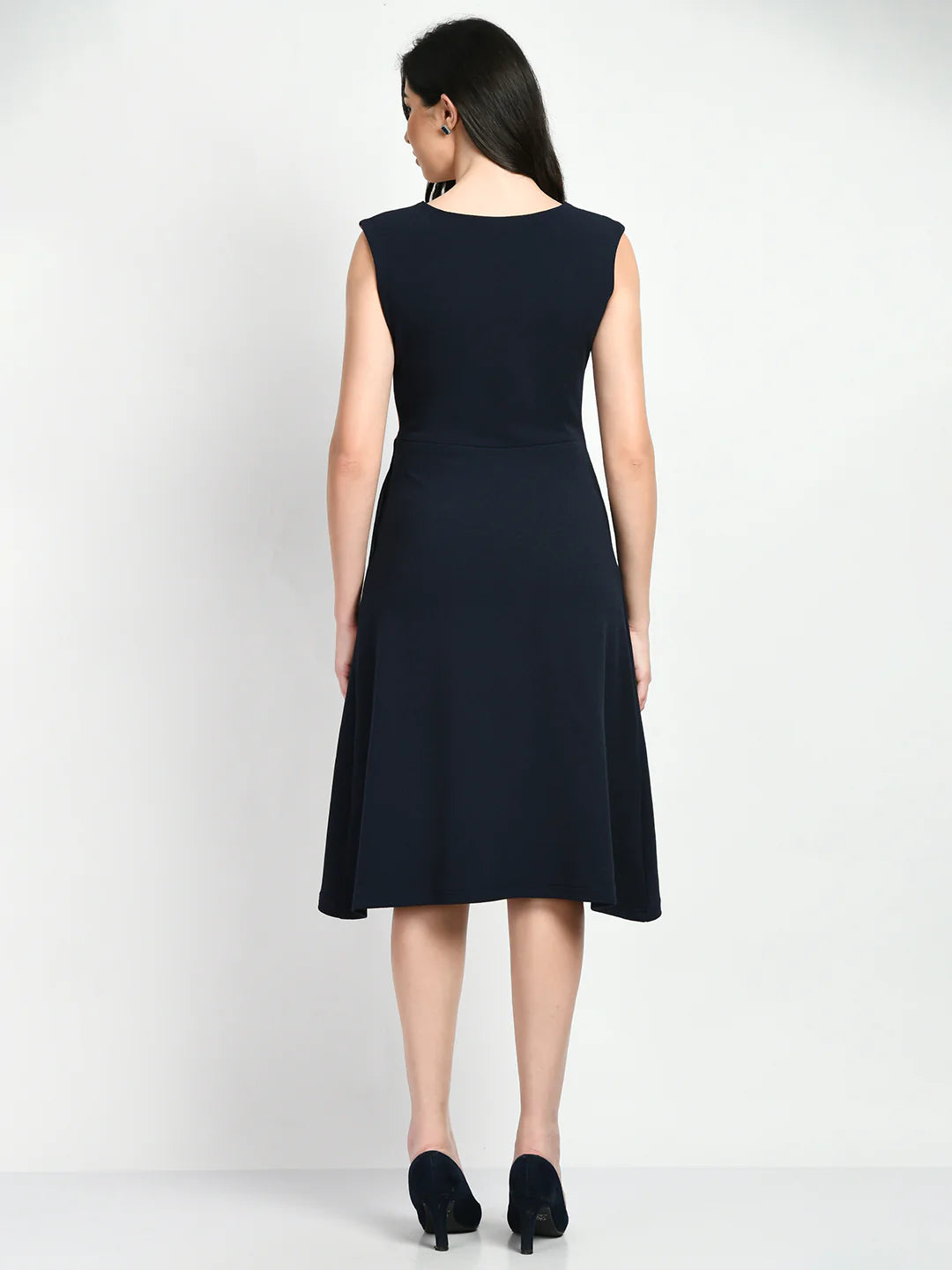 Elegance Colour Blocked A-line Wrap Dress (Navy + Pink)