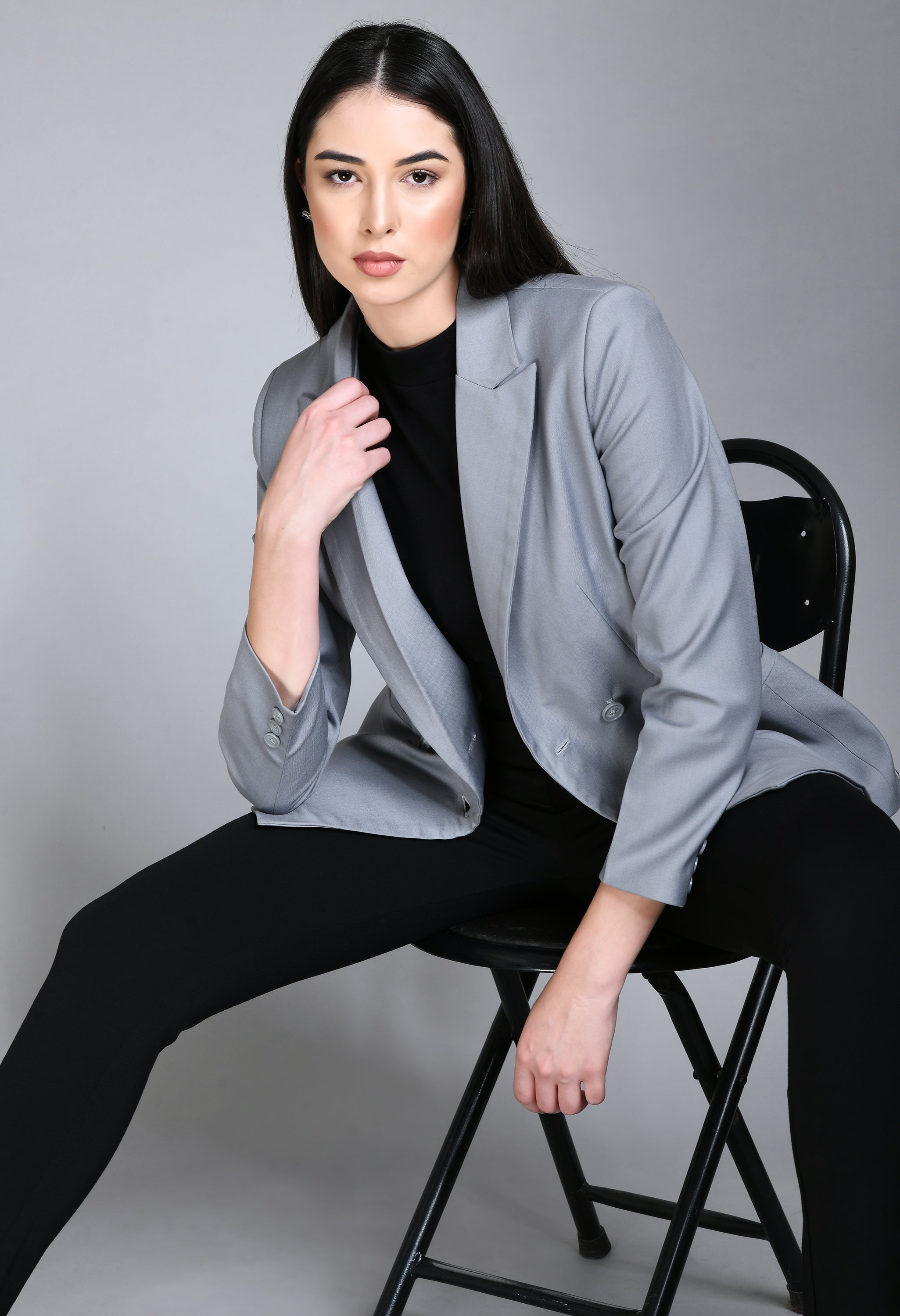 Poise Double Breasted Medium Blazer (Grey)