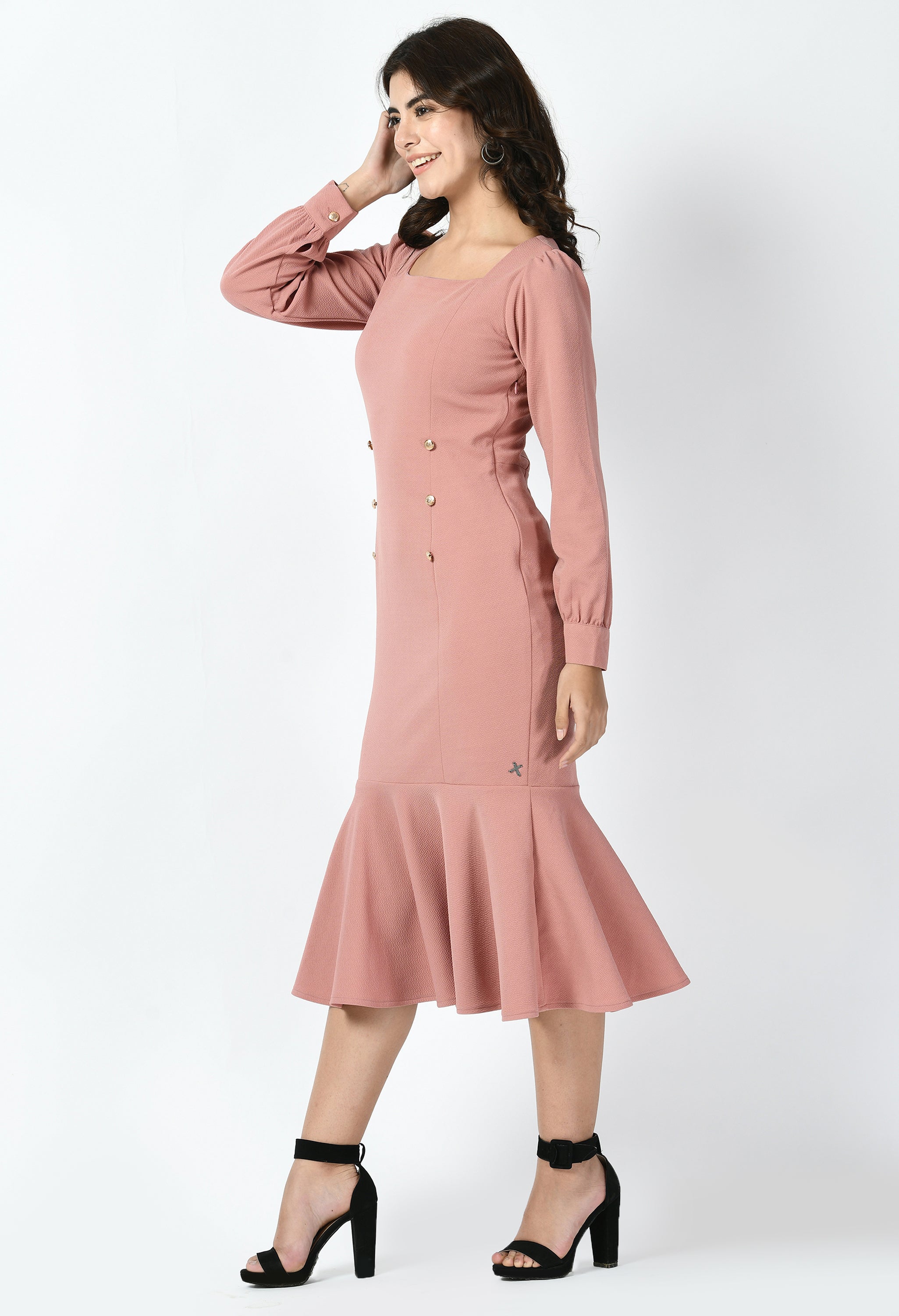 Apogee Fishtail Midi Dress (Cherry Pink)