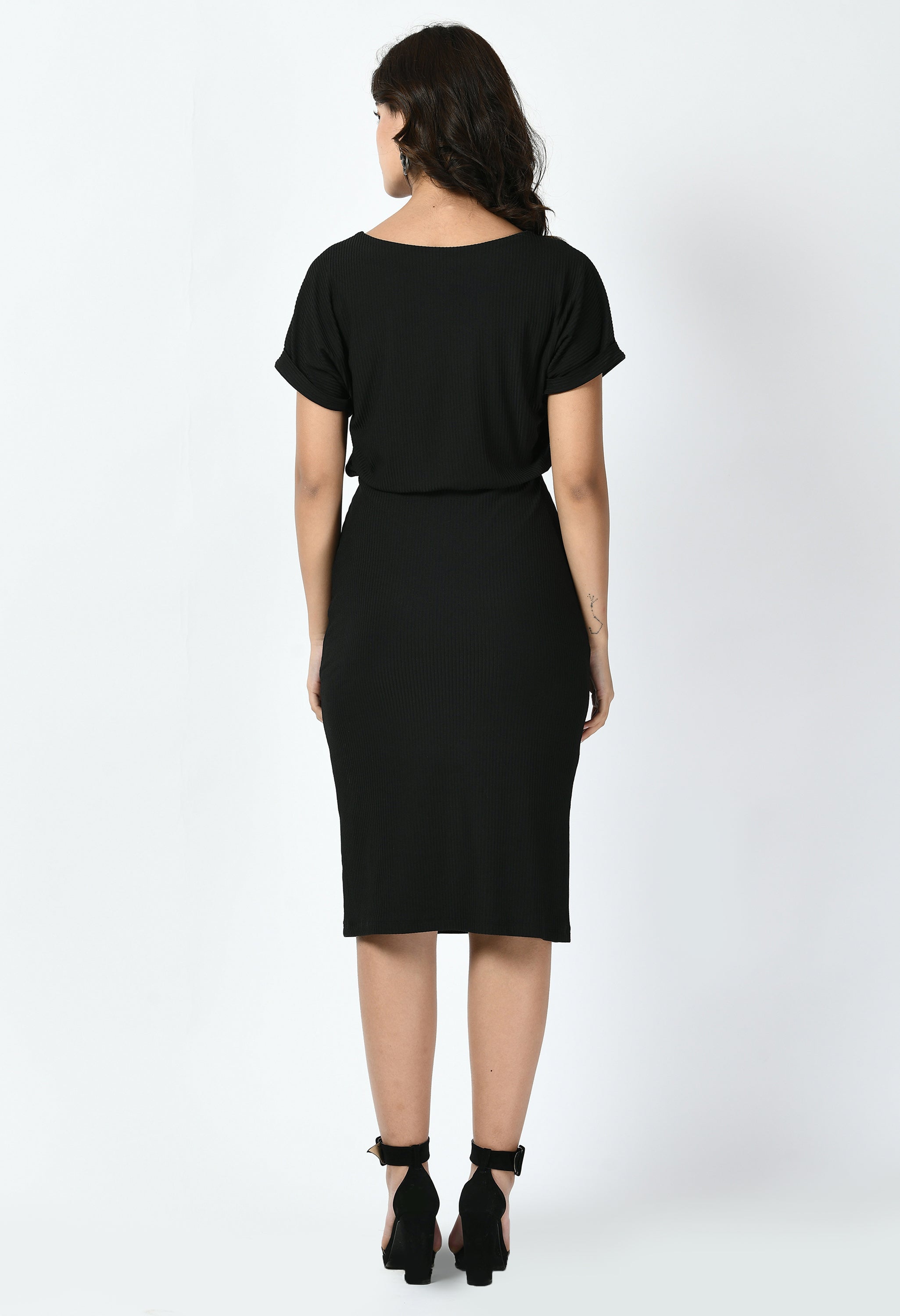 Enigma Ribbed Blouson Dress (Black)