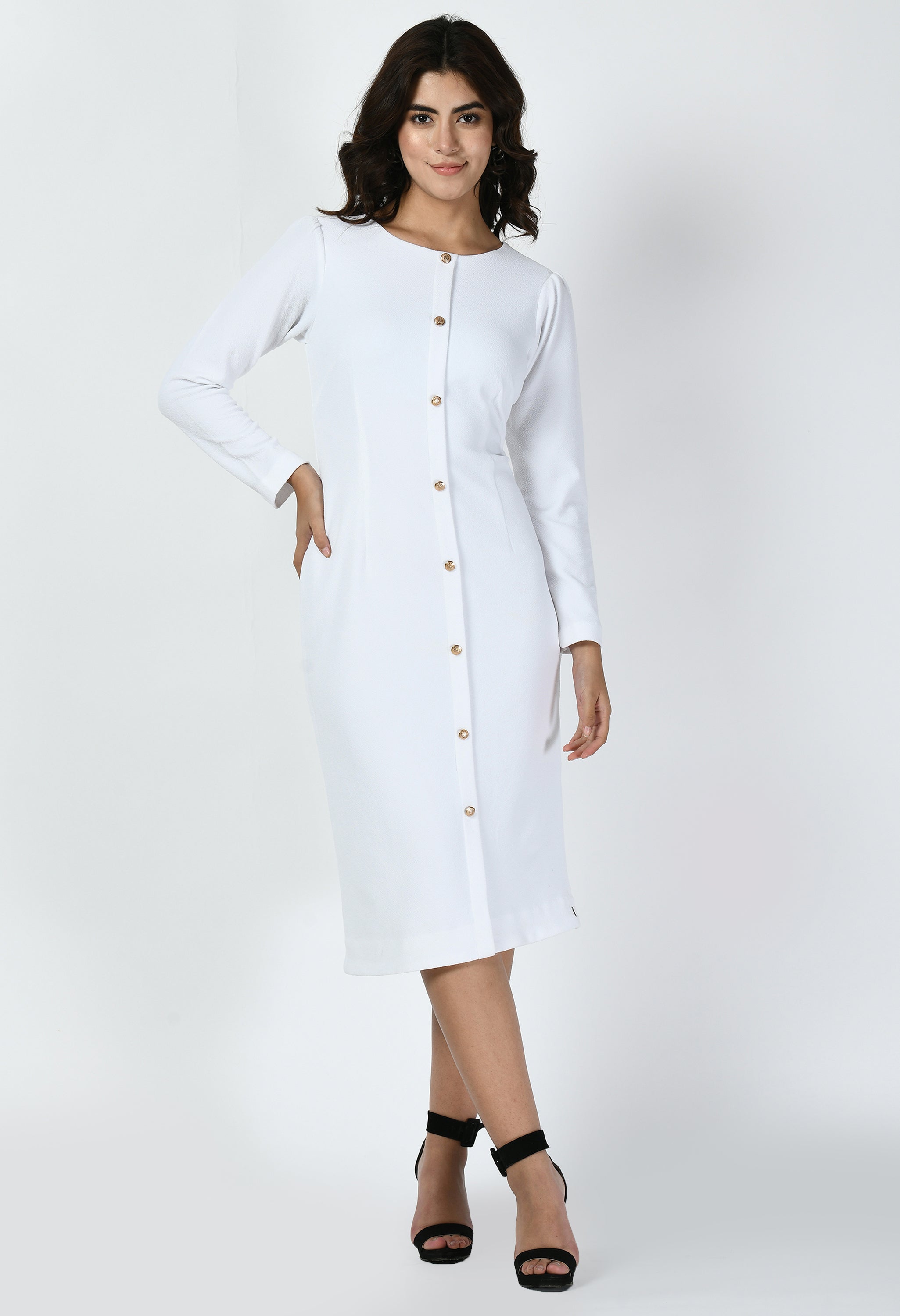 Acme Button Down Midi Sheath Dress (White)