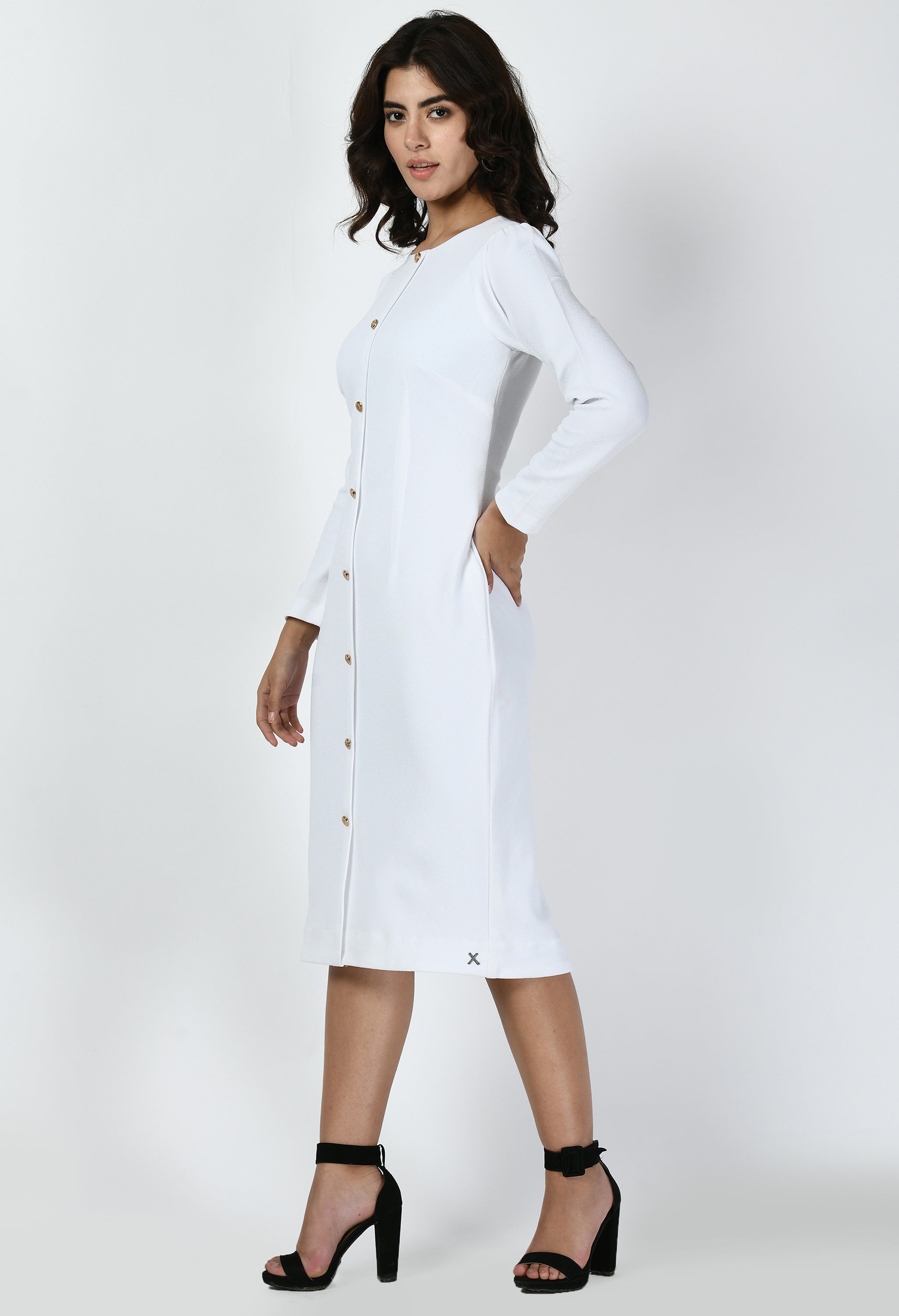 Acme Button Down Midi Sheath Dress (White)