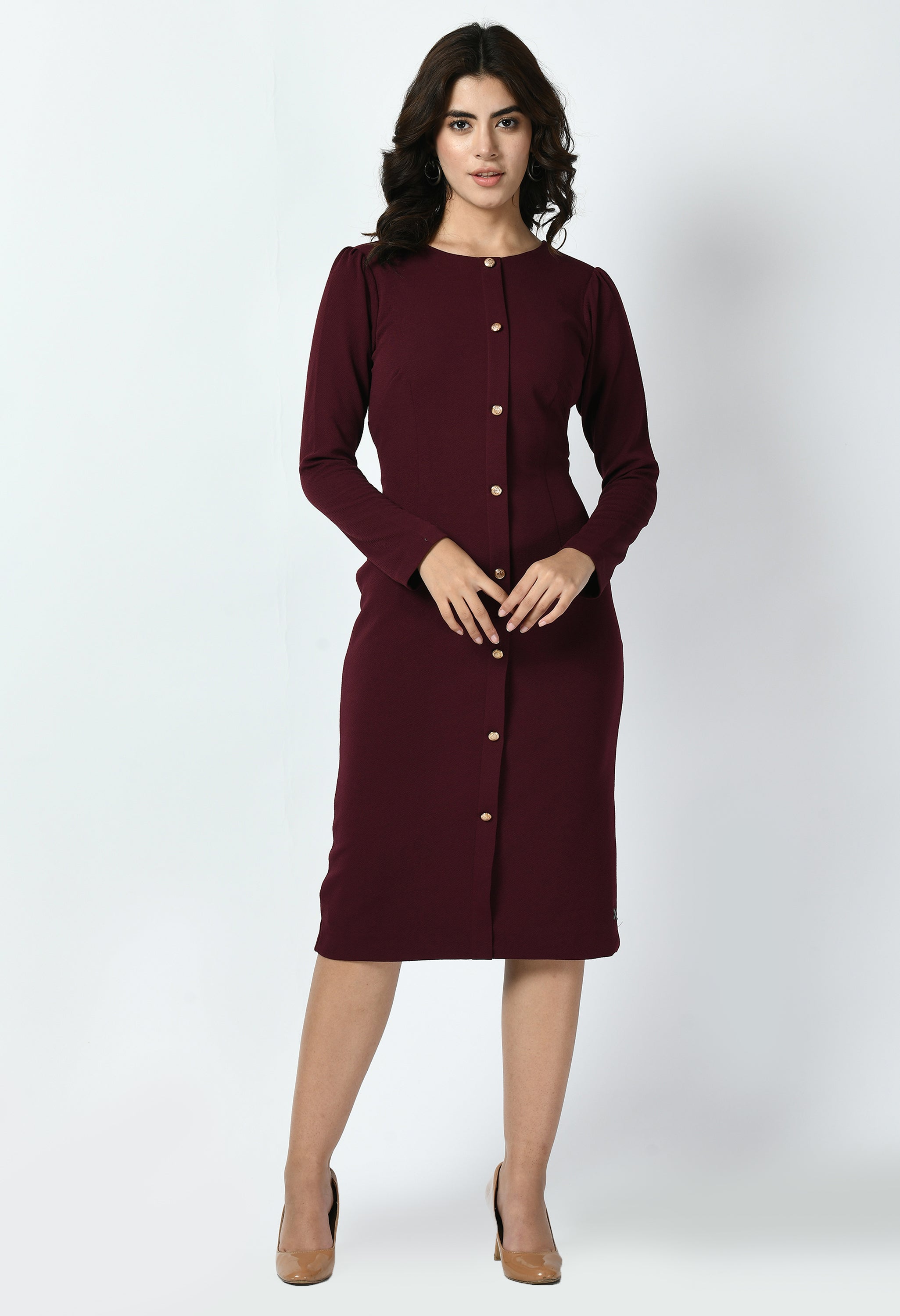 Acme Button Down Midi Sheath Dress (Wine)