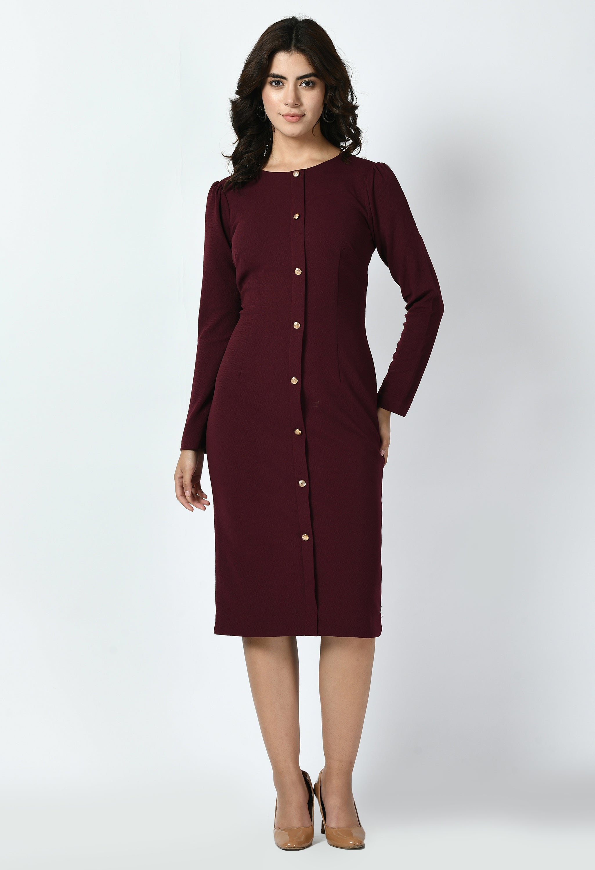 Acme Button Down Midi Sheath Dress (Wine)