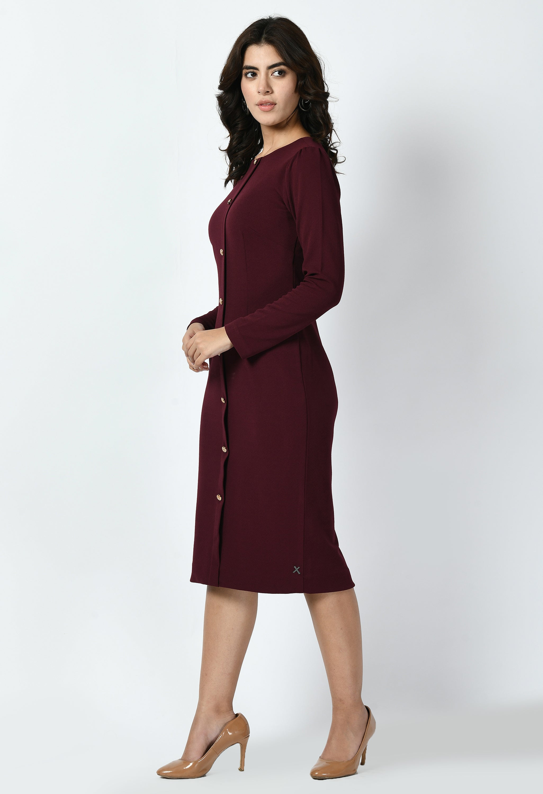 Acme Button Down Midi Sheath Dress (Wine)