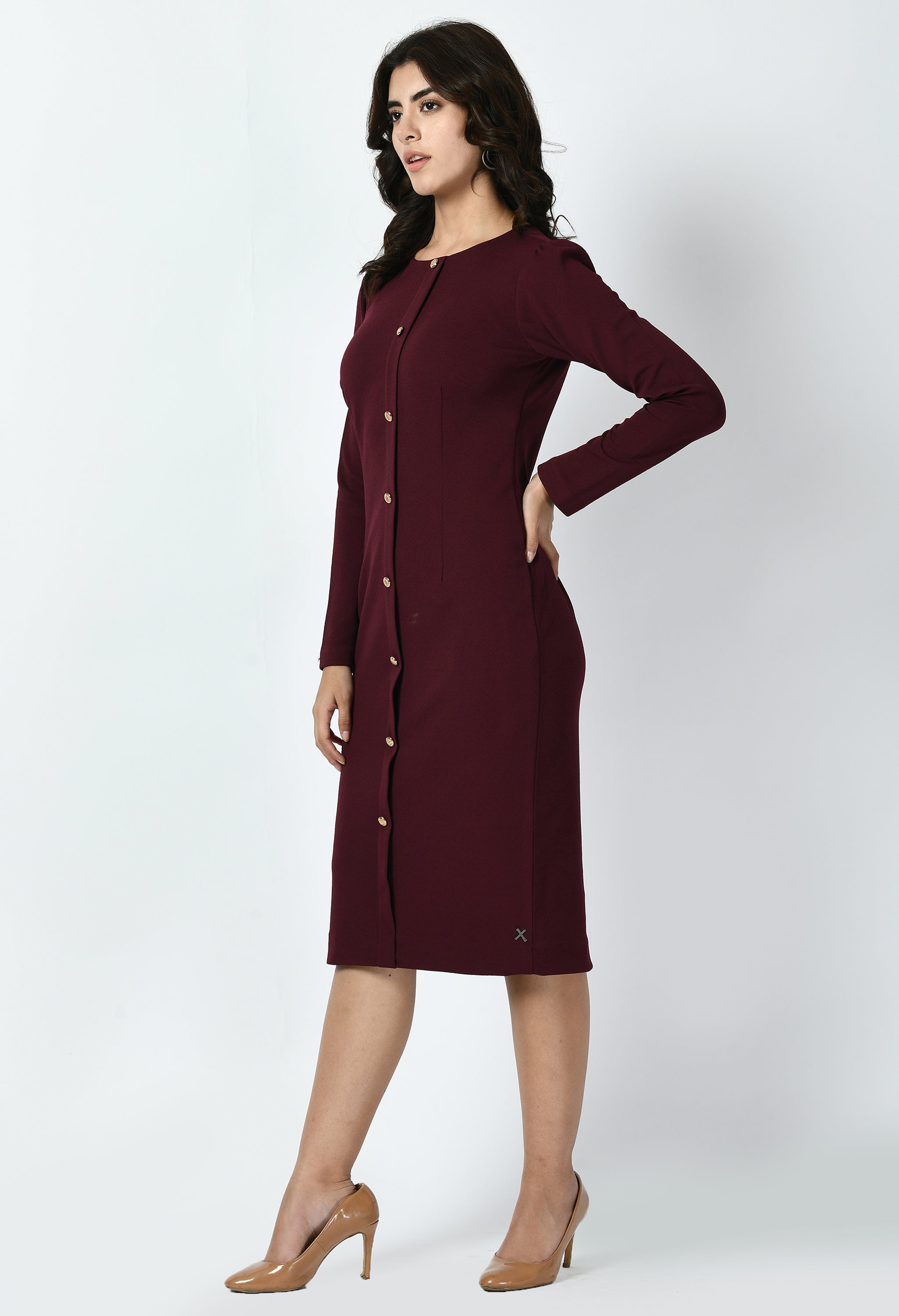 Acme Button Down Midi Sheath Dress (Wine)