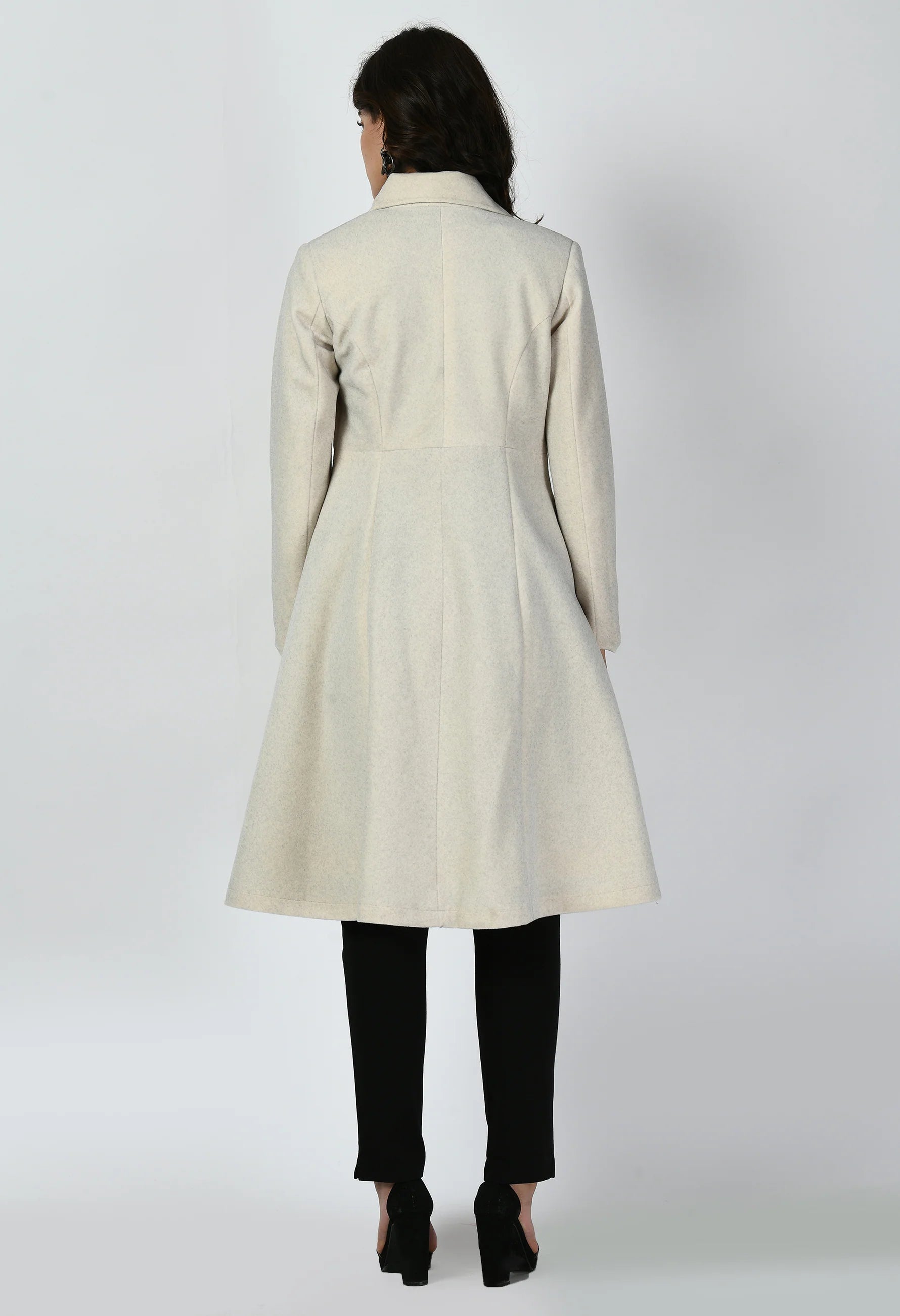 Ferocity Wool-Blend A-line Long Coat (Off White)