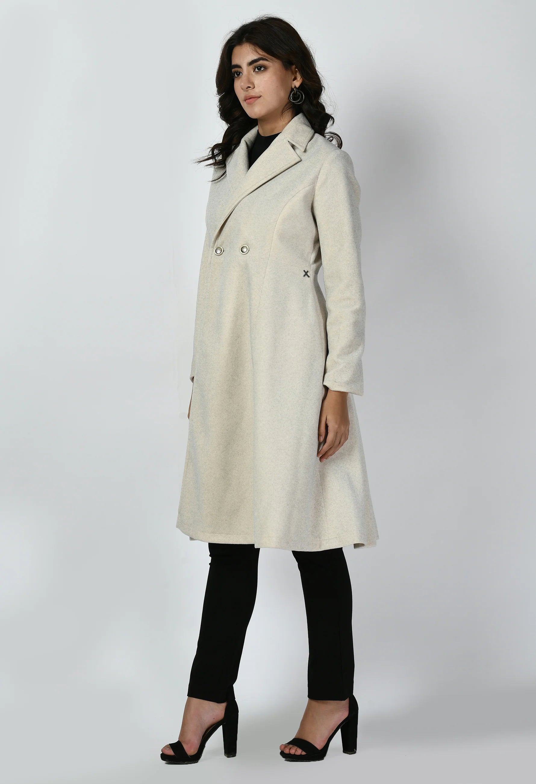 Ferocity Wool-Blend A-line Long Coat (Off White)