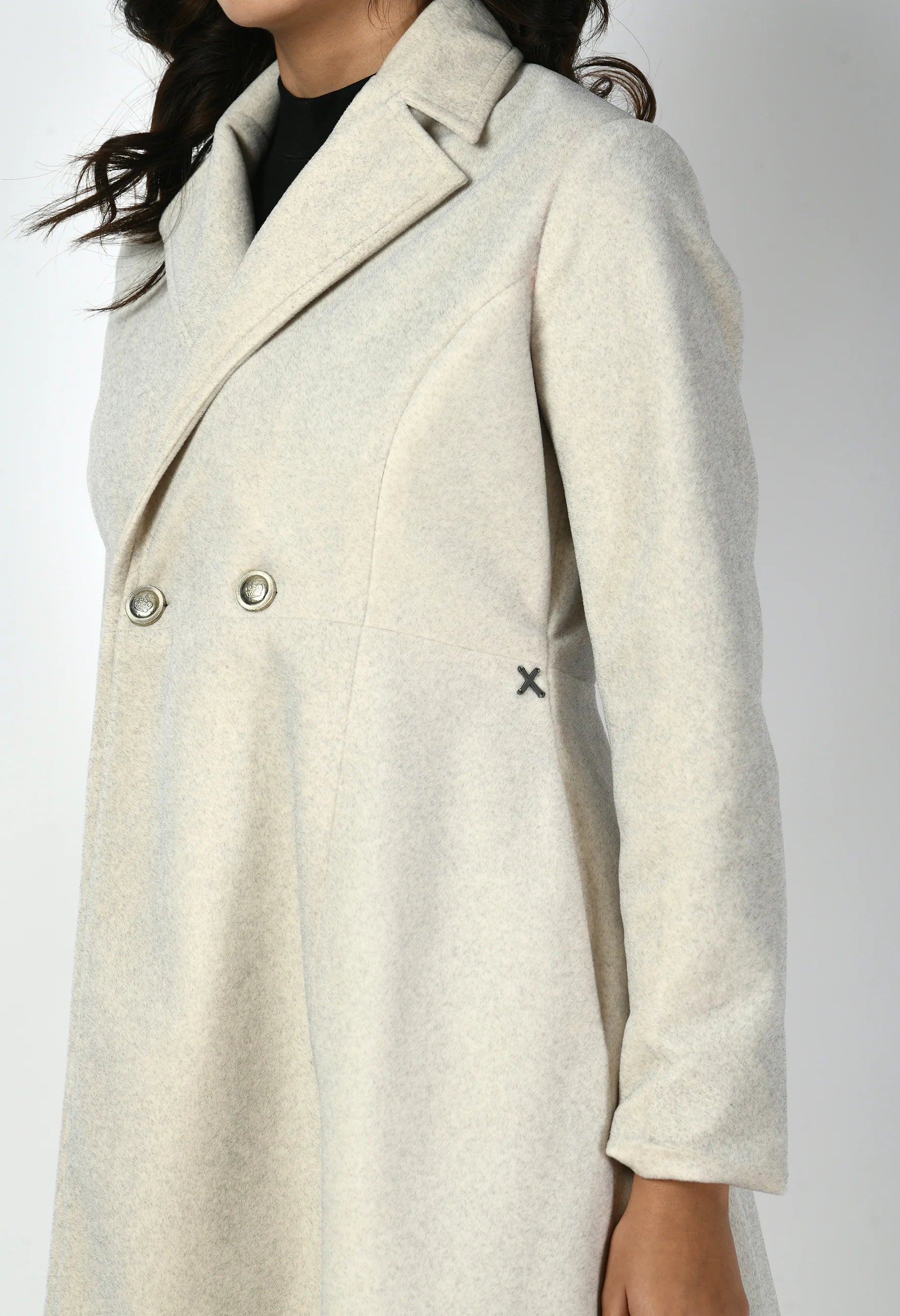 Ferocity Wool-Blend A-line Long Coat (Off White)