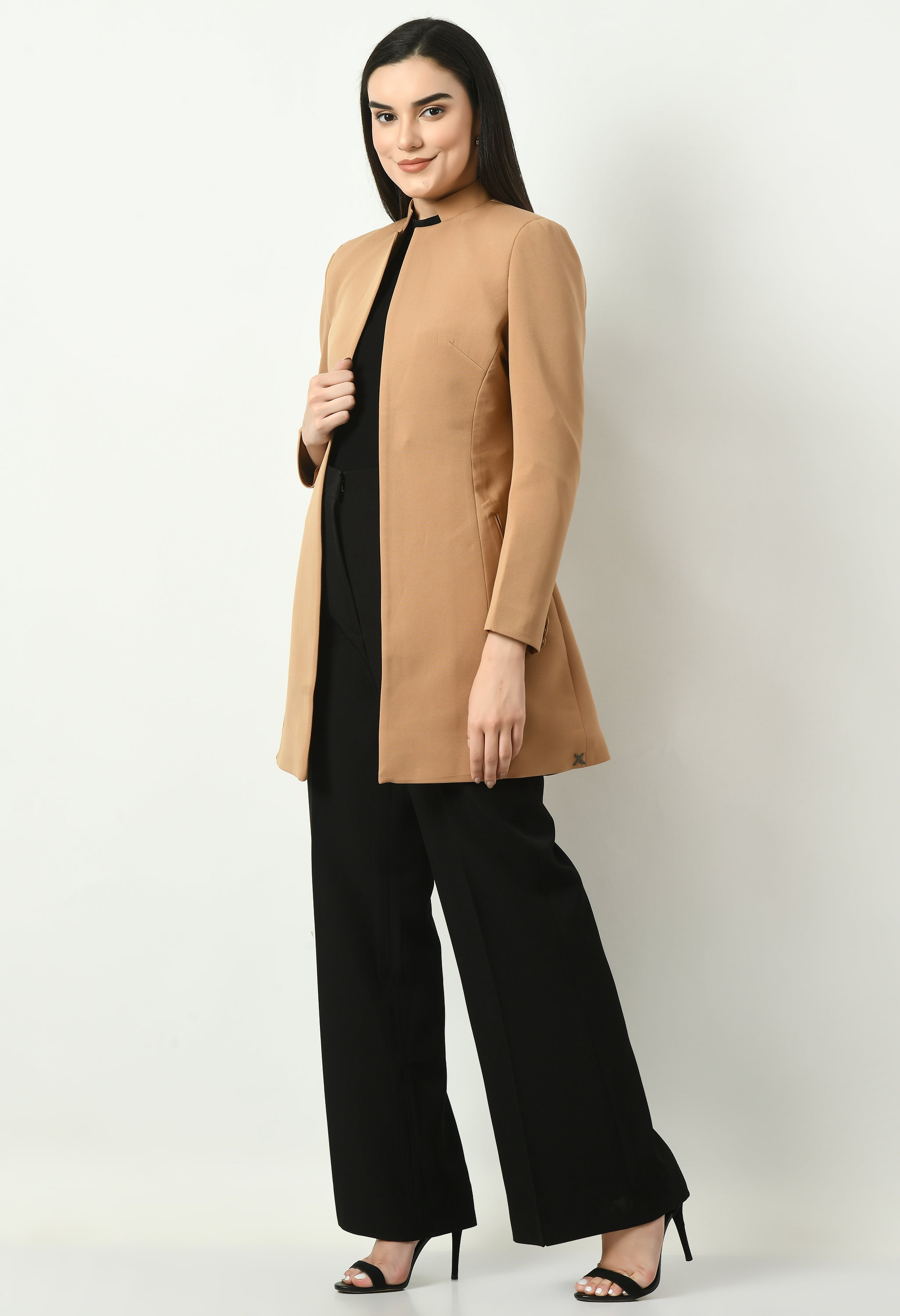 Supremacy Solid Long Blazer (Beige)