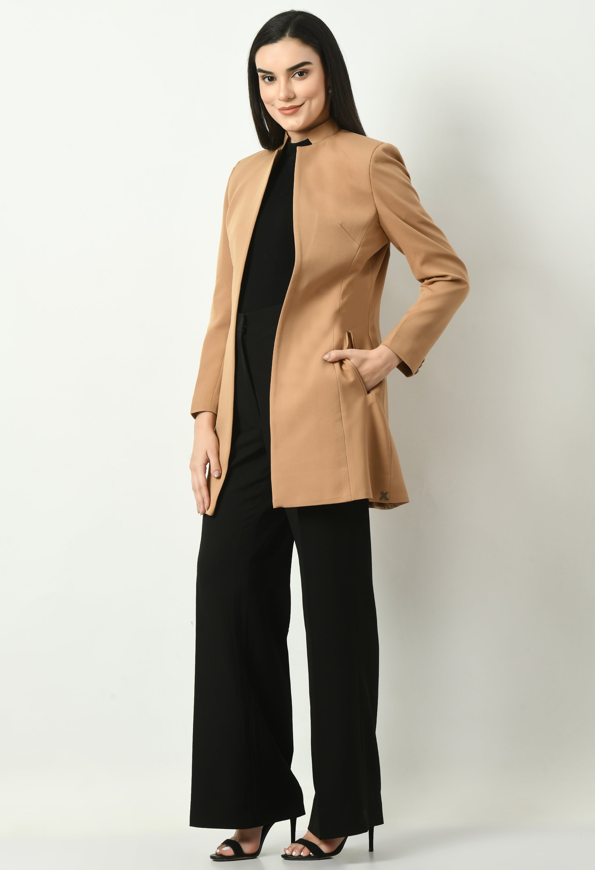 Supremacy Solid Long Blazer (Beige)