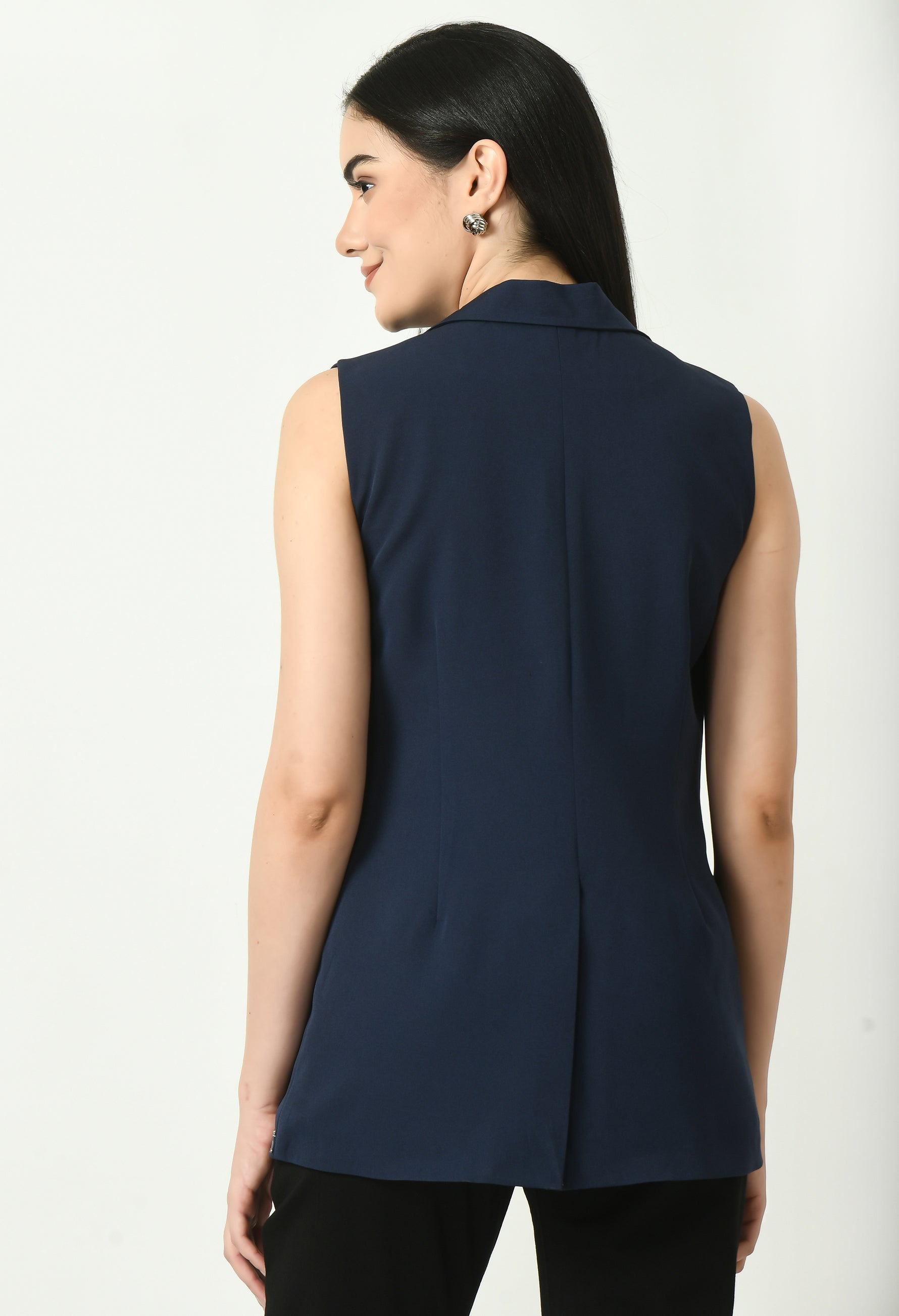 Meridian Sleeveless Long Blazer (Navy)