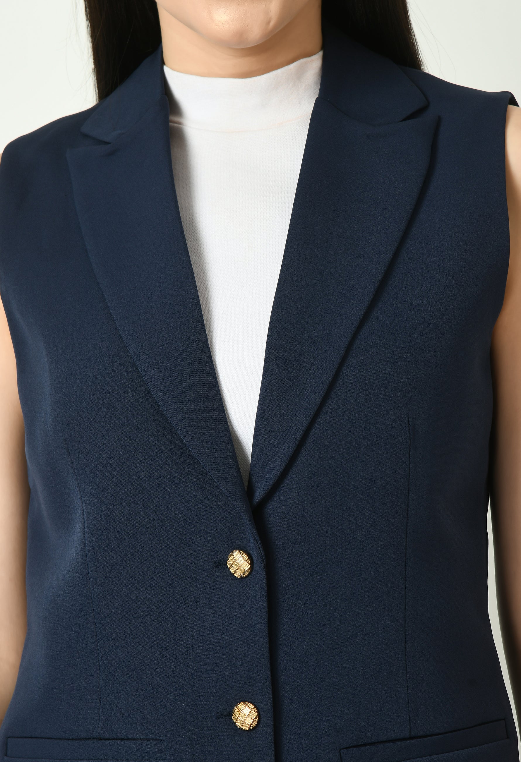 Meridian Sleeveless Long Blazer (Navy)