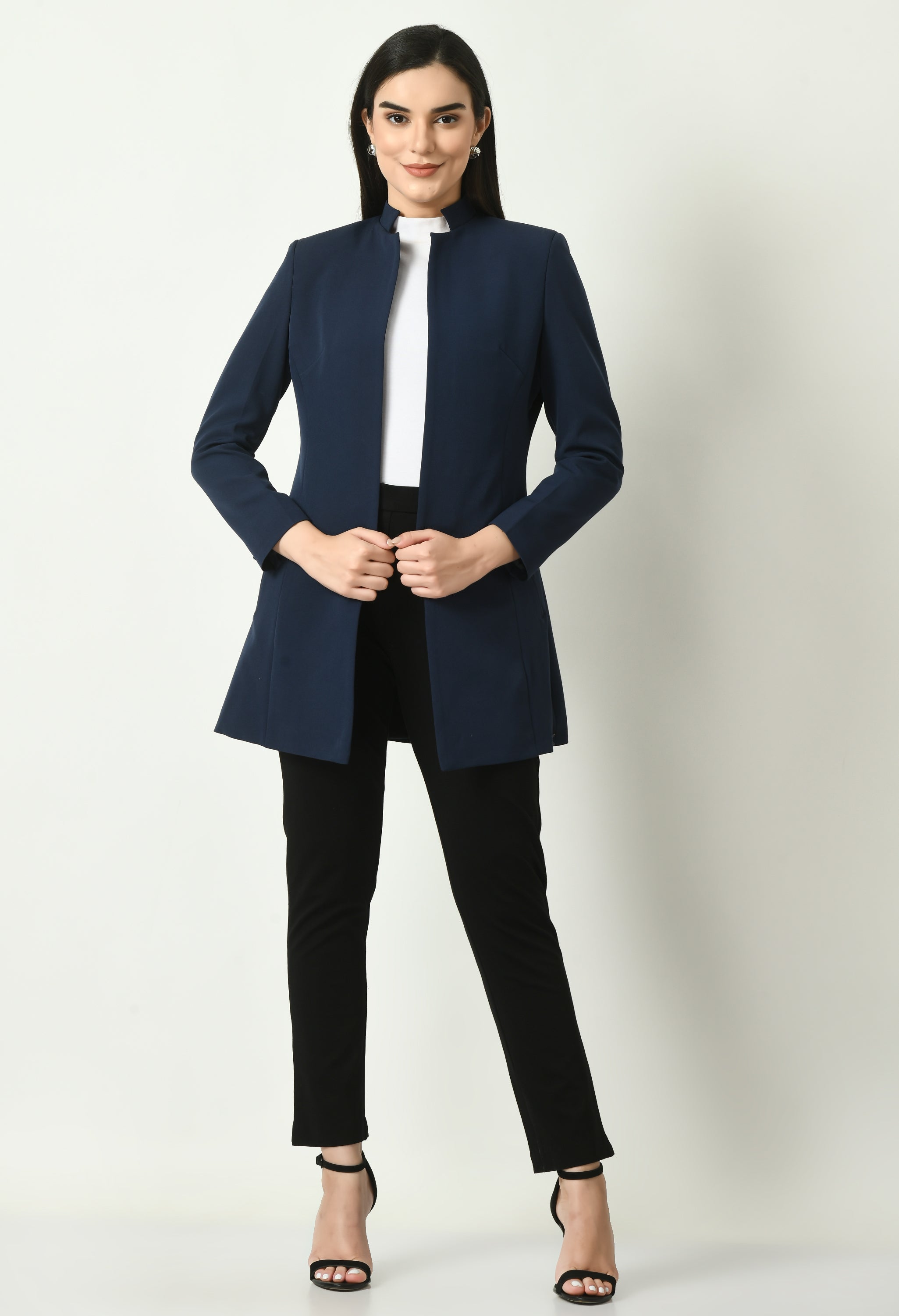 Supremacy Solid Long Blazer (Navy)