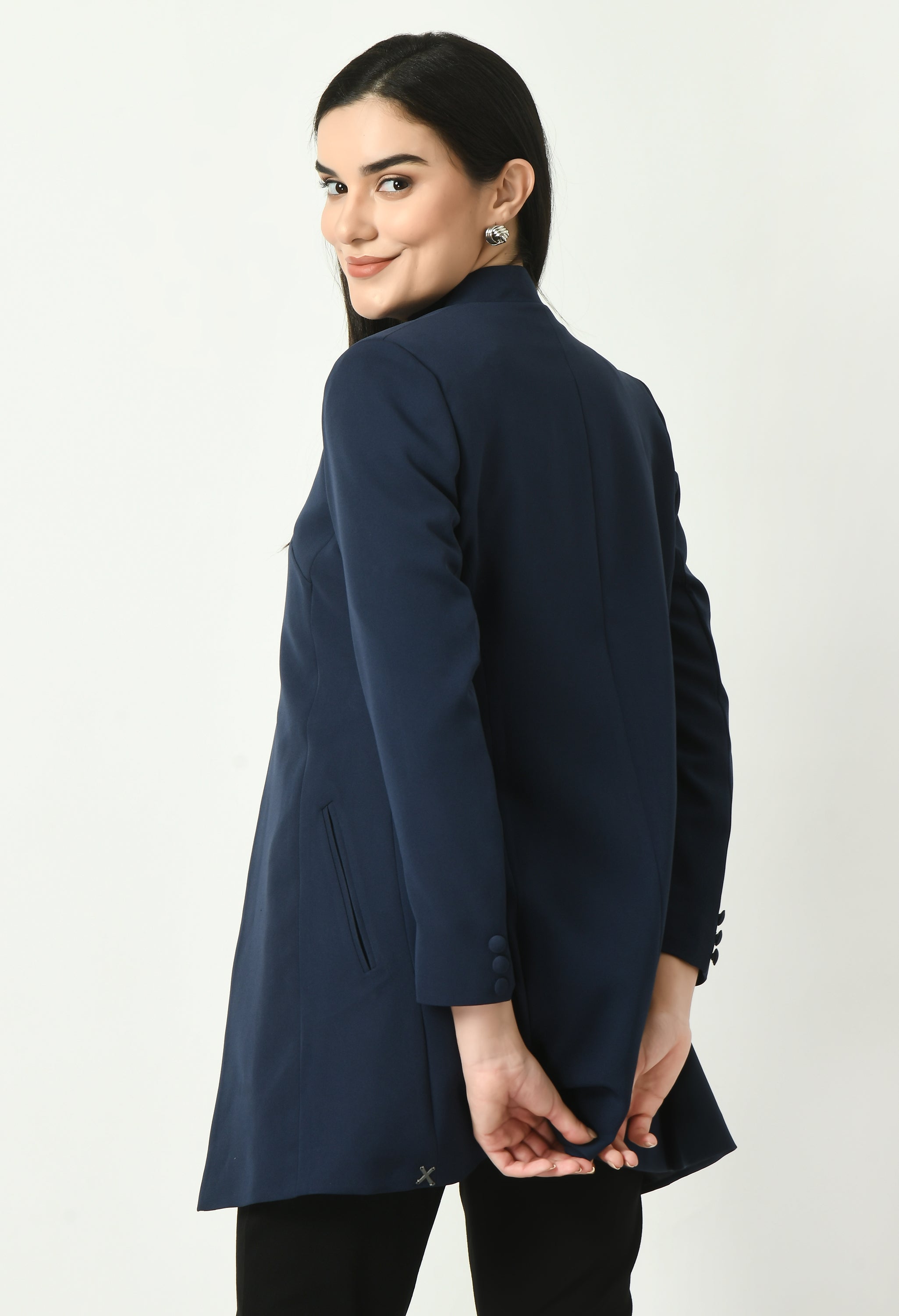 Supremacy Solid Long Blazer (Navy)