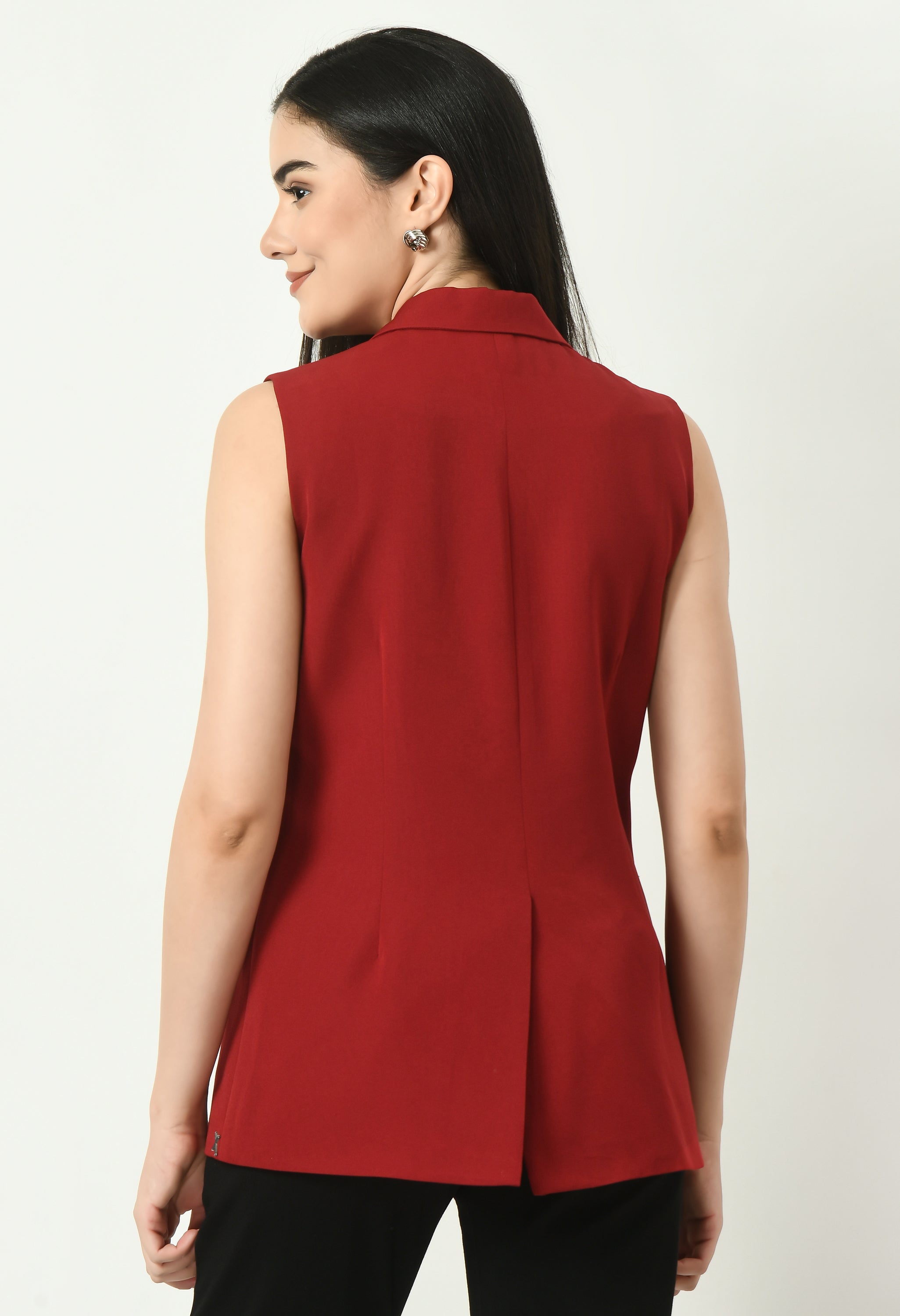 Meridian Sleeveless Long Blazer (Red)