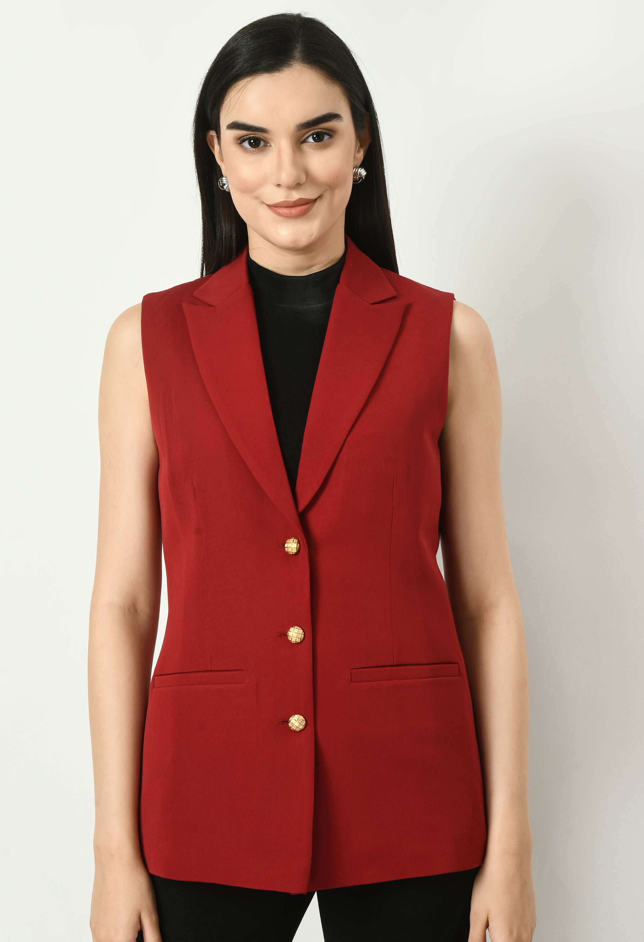 Meridian Sleeveless Long Blazer (Red)