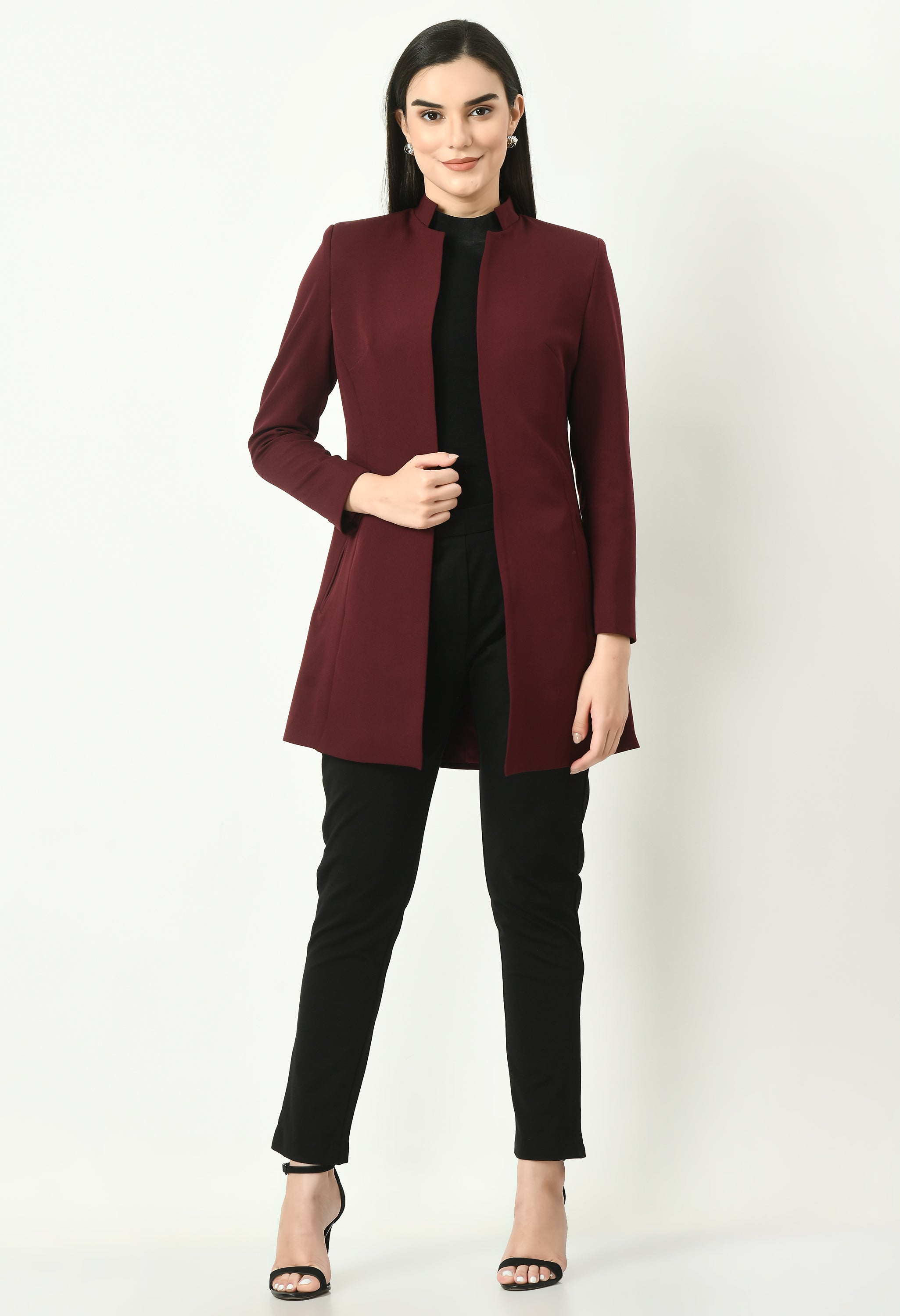 Supremacy Solid Long Blazer (Wine)