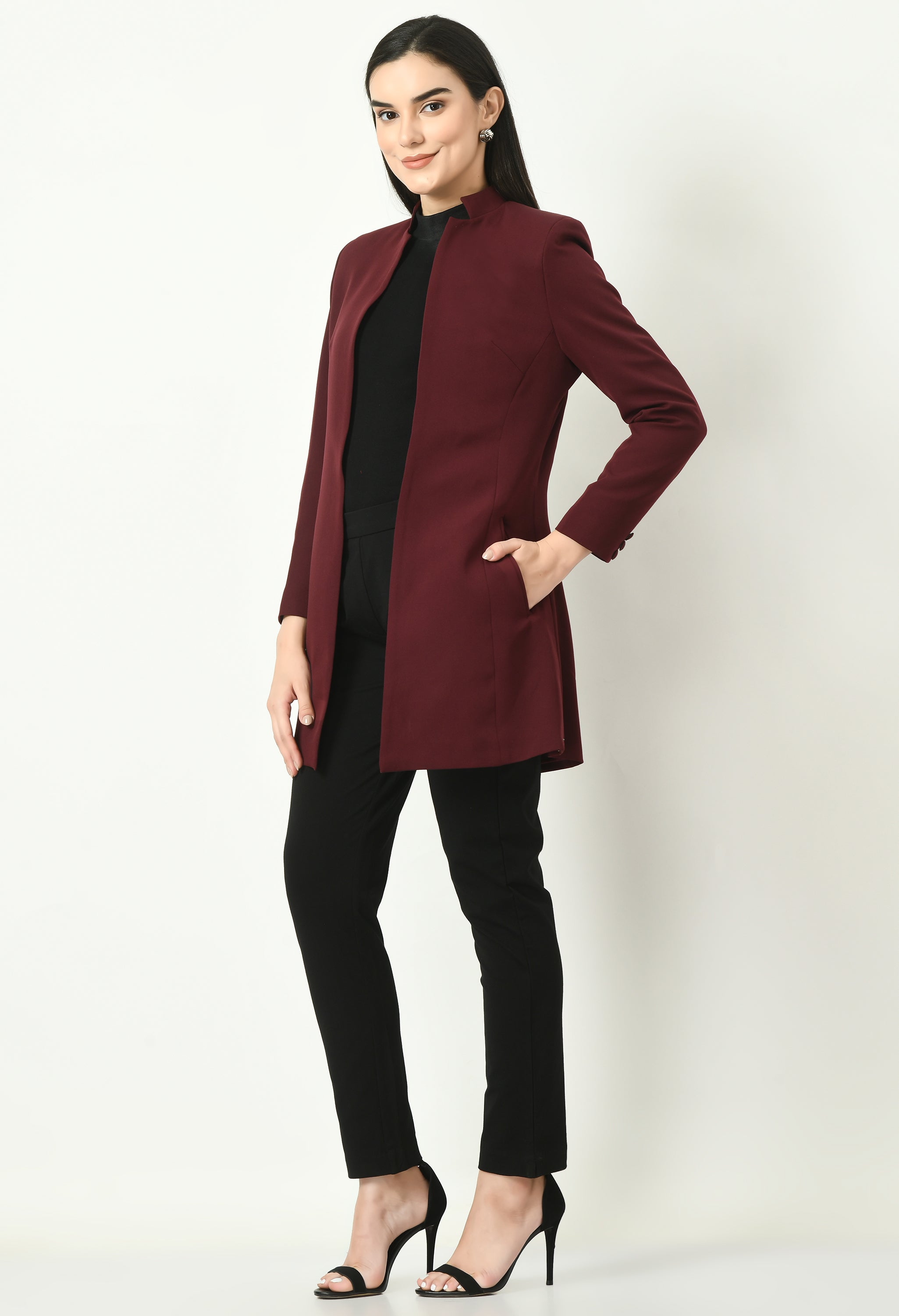 Supremacy Solid Long Blazer (Wine)