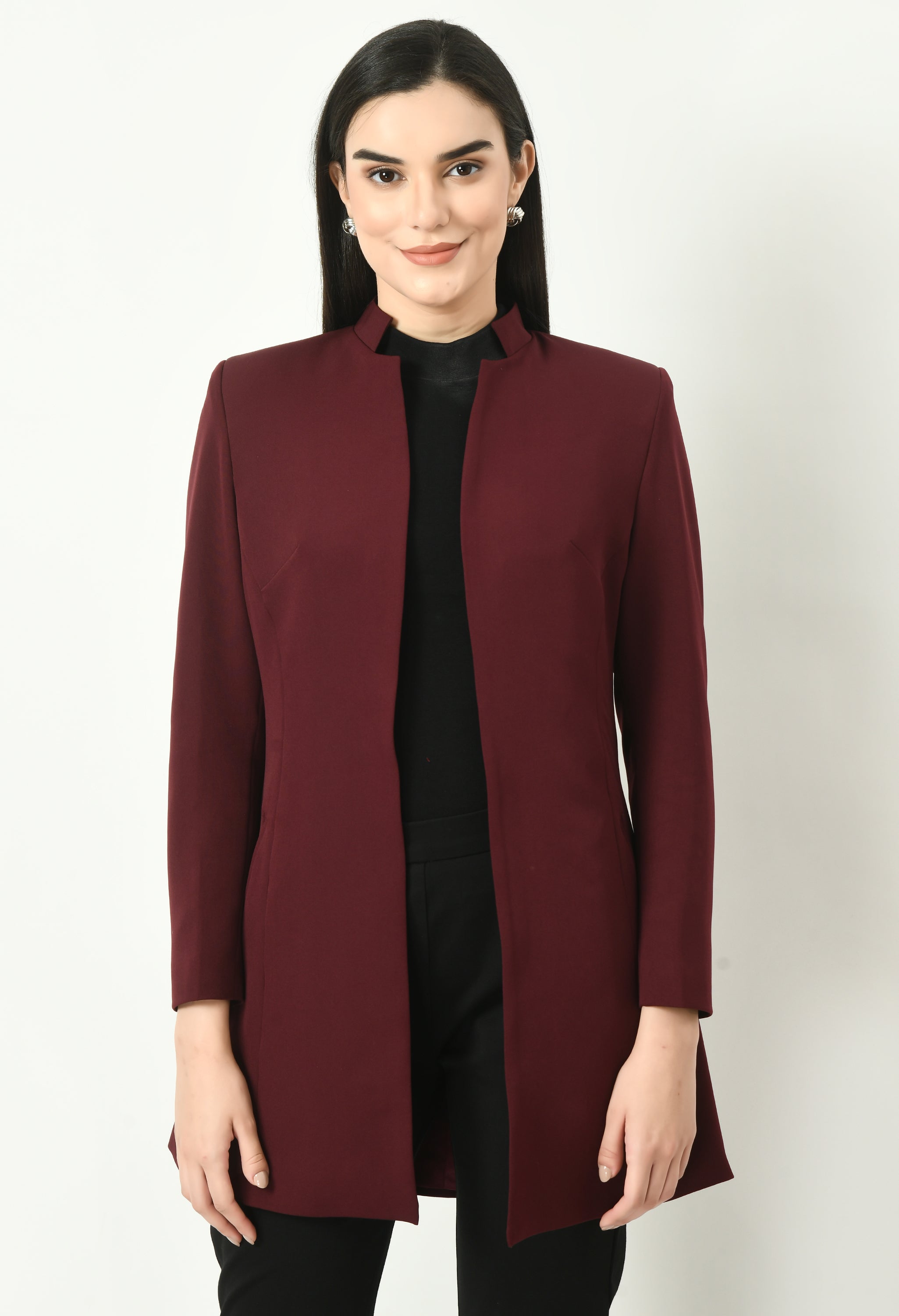 Supremacy Solid Long Blazer (Wine)