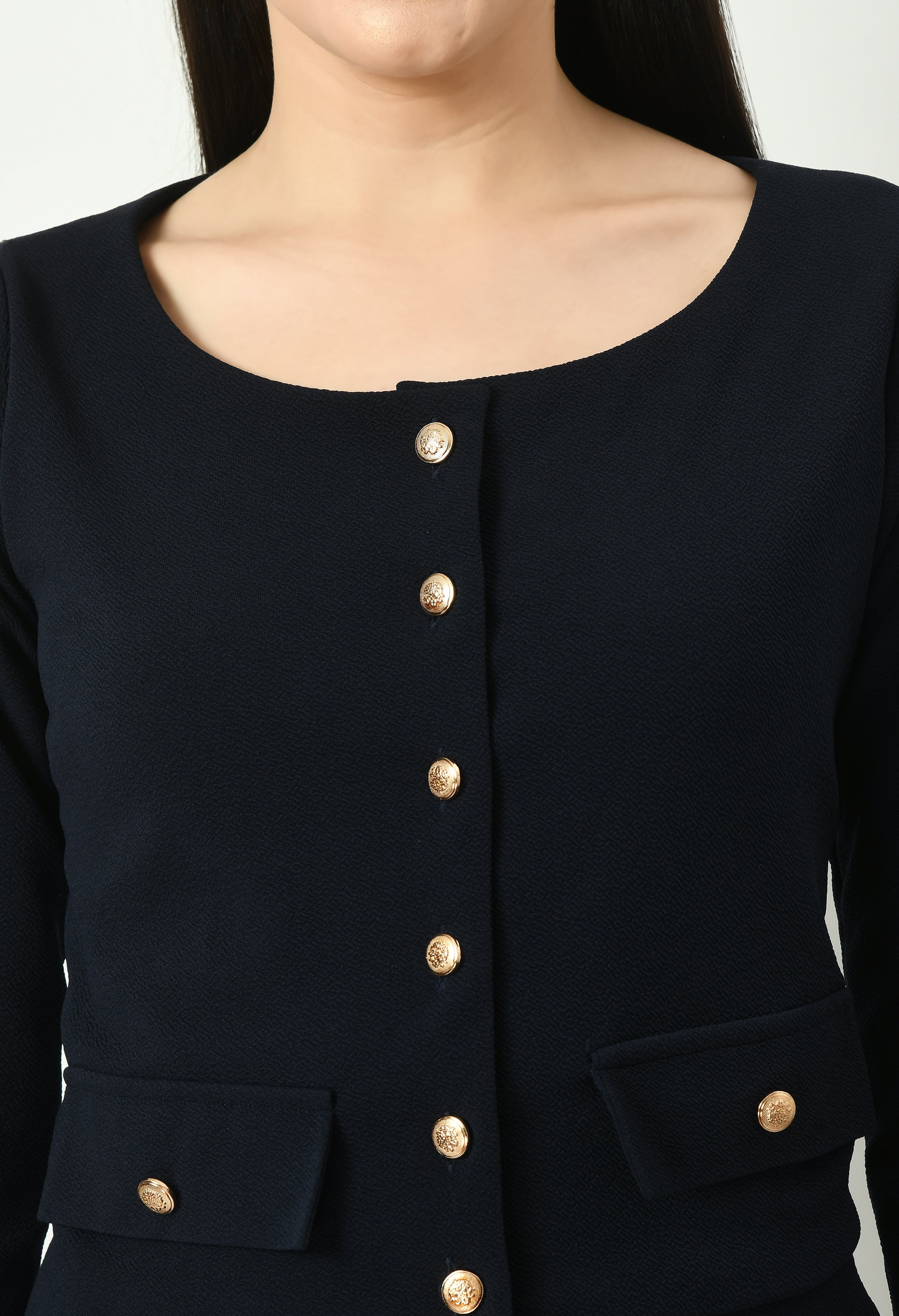 Enchanting Button-down Crop Blazer (Navy)