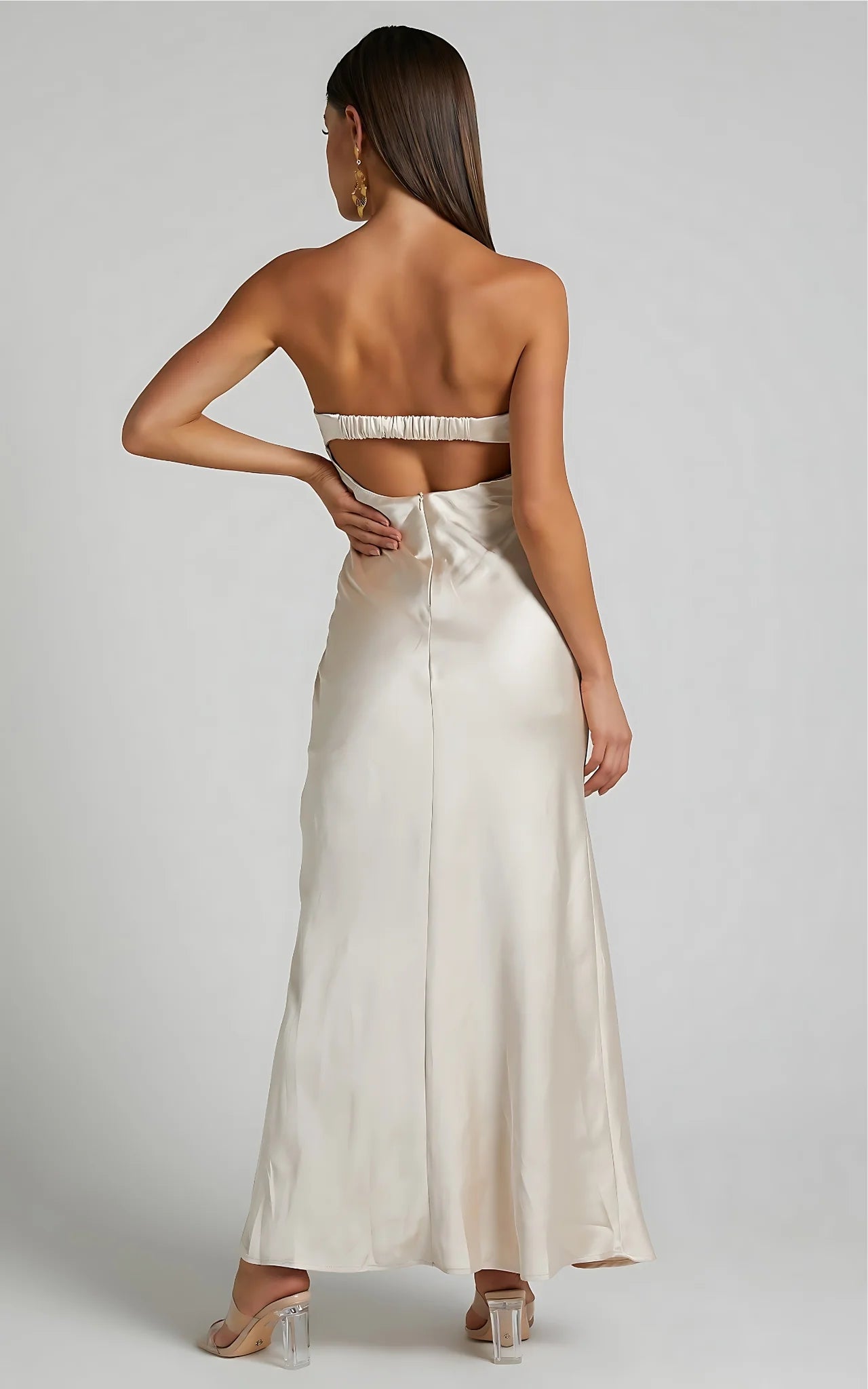 Strapless Cut-Out Satin Maxi Dress