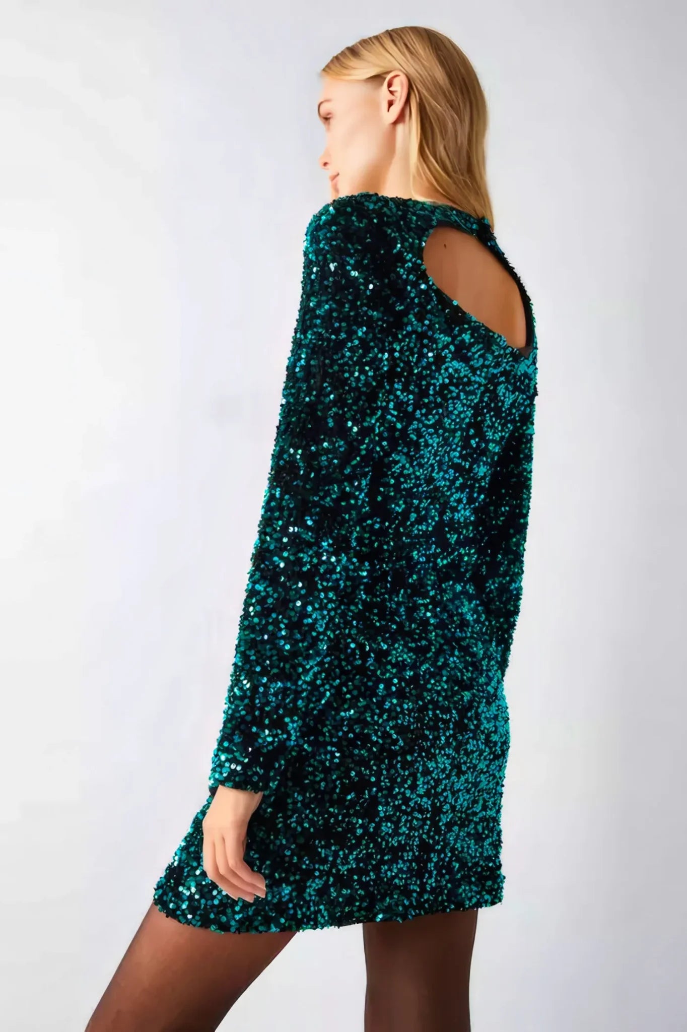 Velvet Sequin Drape Front Mini Dress