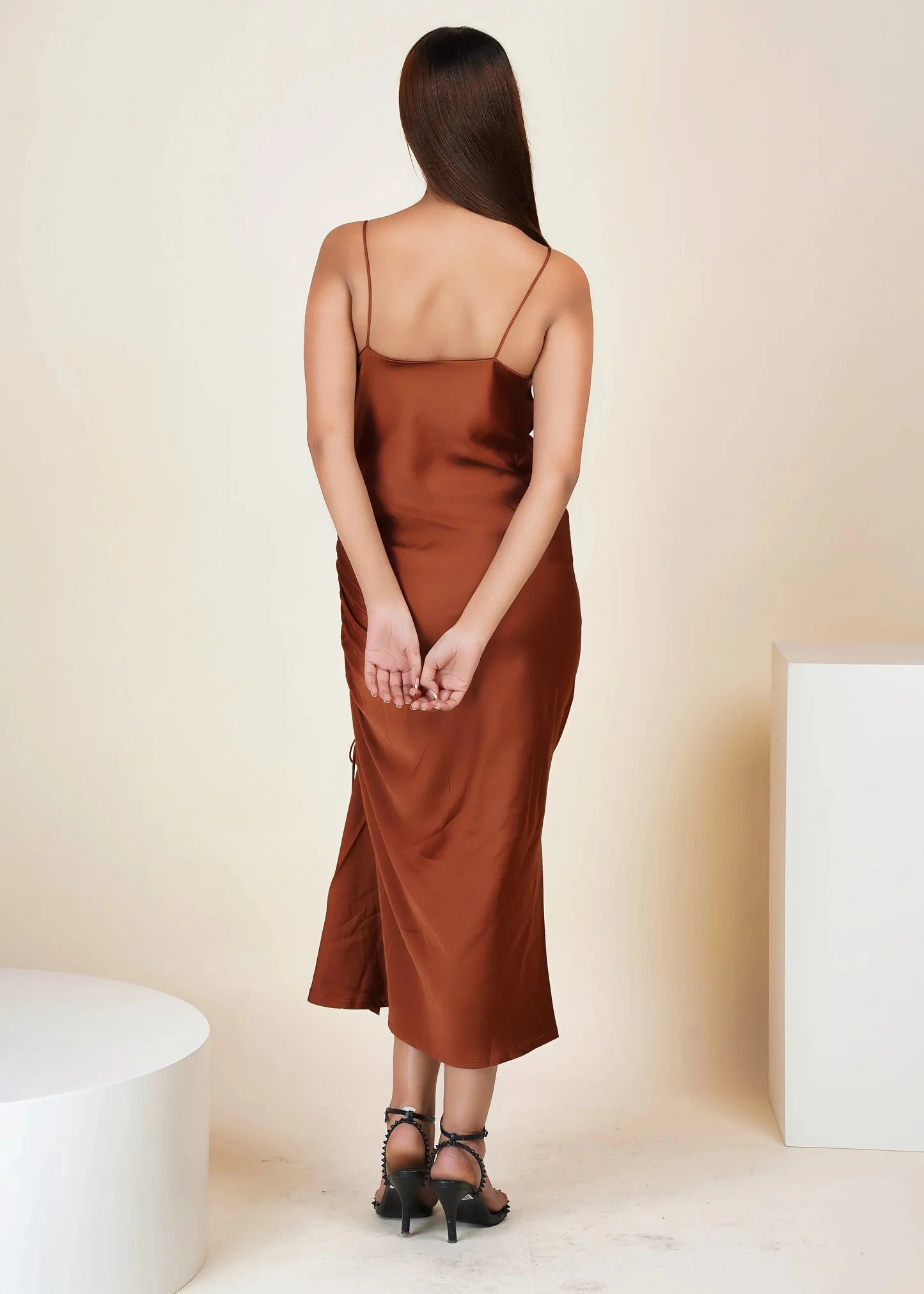 SATIN SWAY SIDE RUCHED DRESS